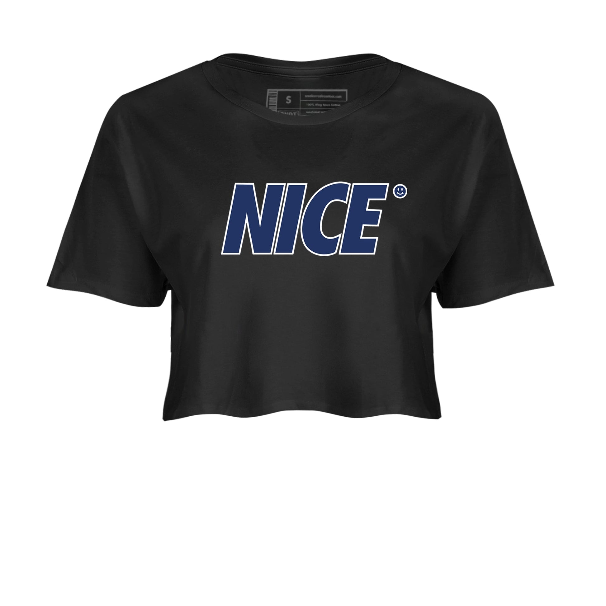 1s Midnight Navy shirts to match jordans Nice Smile sneaker match tees Air Jordan 1 Midnight Navy match shoes to clothes SNRT Sneaker Tees unisex cotton Black 2 crop tee