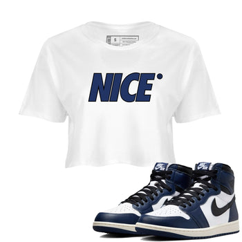 1s Midnight Navy shirts to match jordans Nice Smile sneaker match tees Air Jordan 1 Midnight Navy match shoes to clothes SNRT Sneaker Tees unisex cotton White 1 crop tee