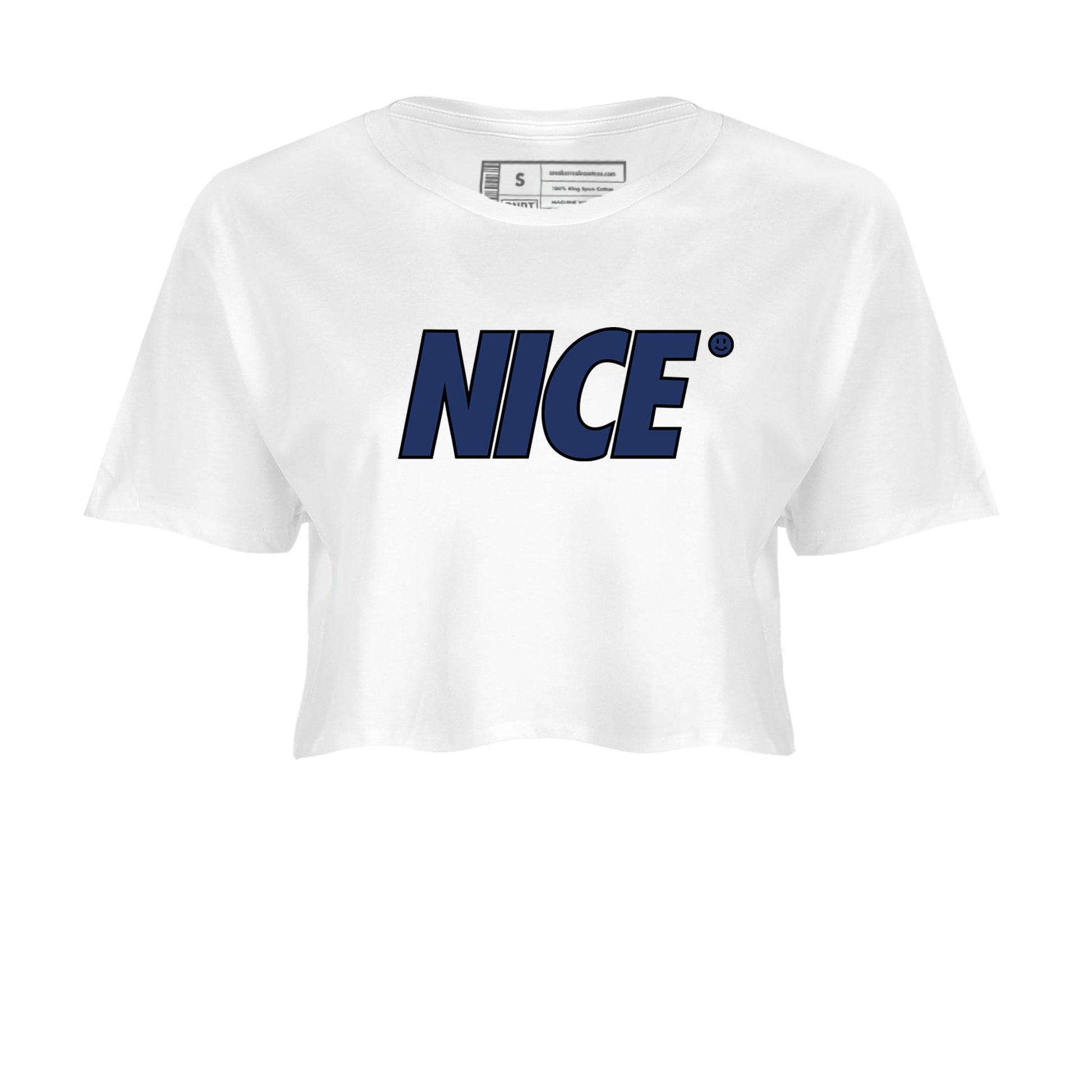 1s Midnight Navy shirts to match jordans Nice Smile sneaker match tees Air Jordan 1 Midnight Navy match shoes to clothes SNRT Sneaker Tees unisex cotton White 2 crop tee