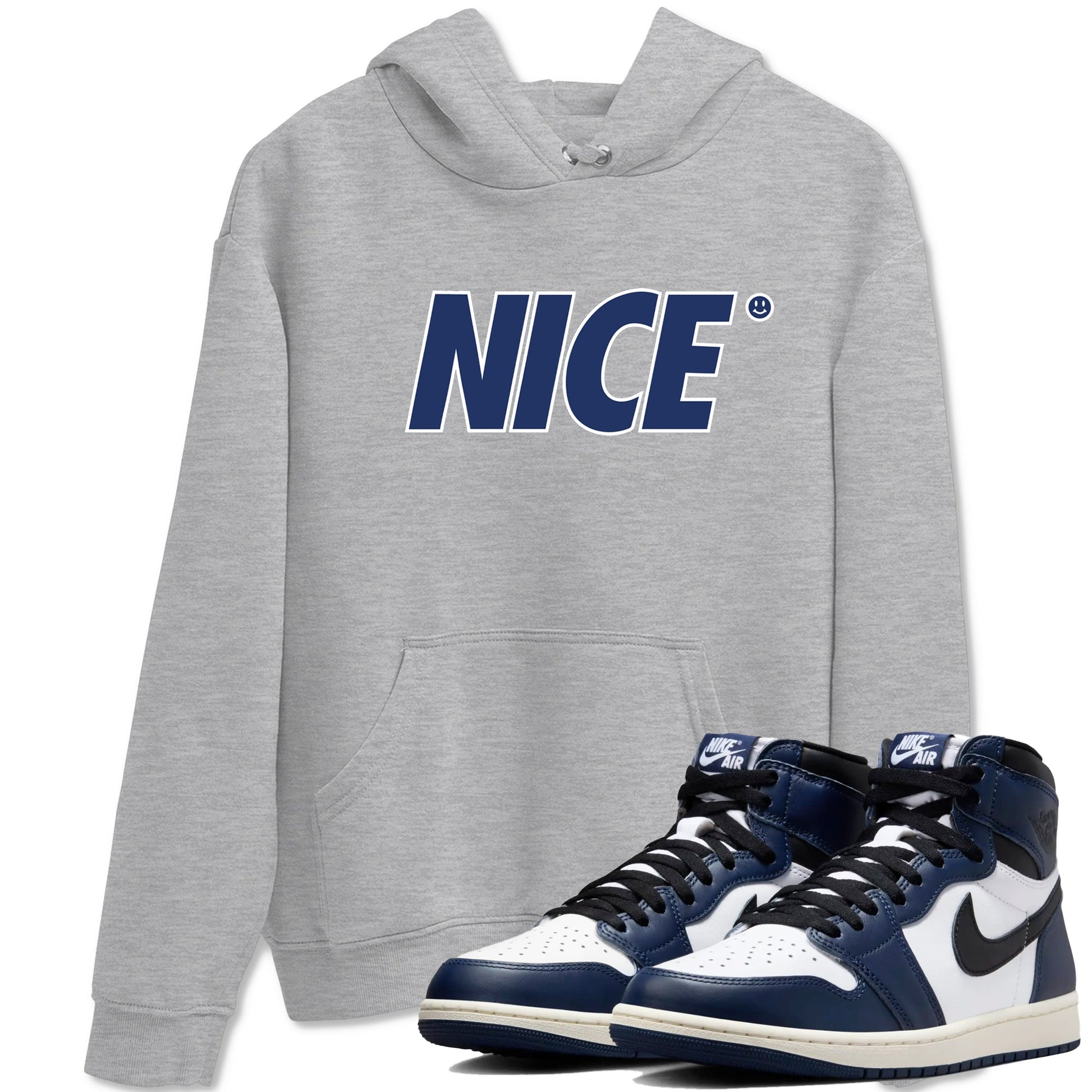 1s Midnight Navy shirts to match jordans Nice Smile sneaker match tees Air Jordan 1 Midnight Navy match shoes to clothes SNRT Sneaker Tees unisex cotton Heather Grey 1 shirts