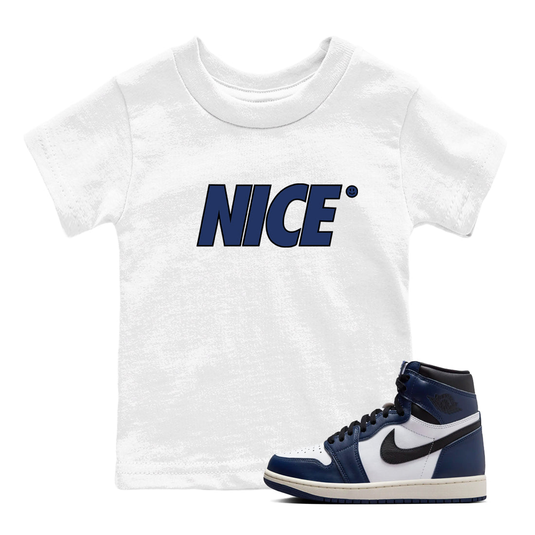 1s Midnight Navy shirts to match jordans Nice Smile sneaker match tees Air Jordan 1 Midnight Navy match shoes to clothes SNRT Sneaker Tees Youth Baby White 1 tee