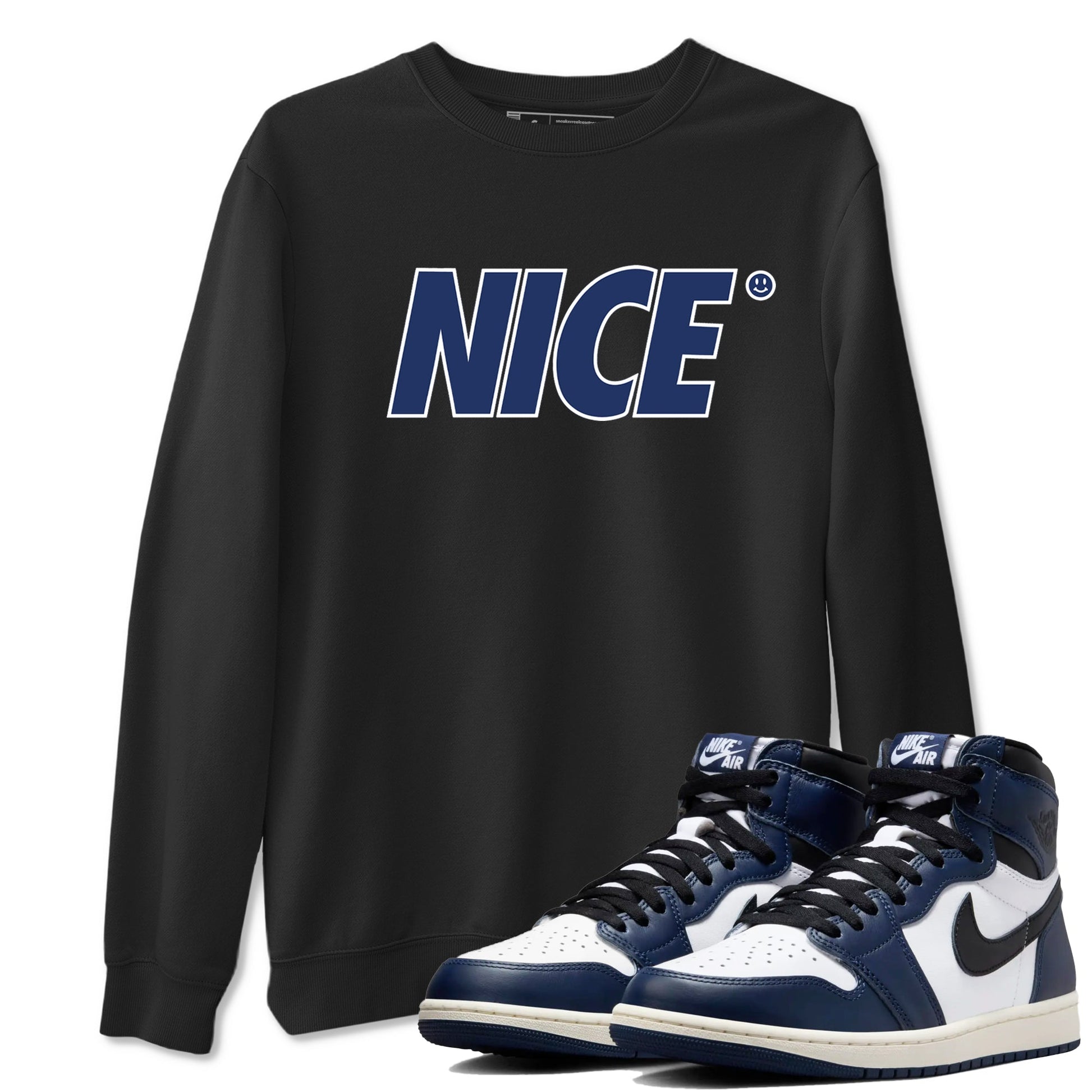 1s Midnight Navy shirts to match jordans Nice Smile sneaker match tees Air Jordan 1 Midnight Navy match shoes to clothes SNRT Sneaker Tees unisex cotton Black 1 shirts