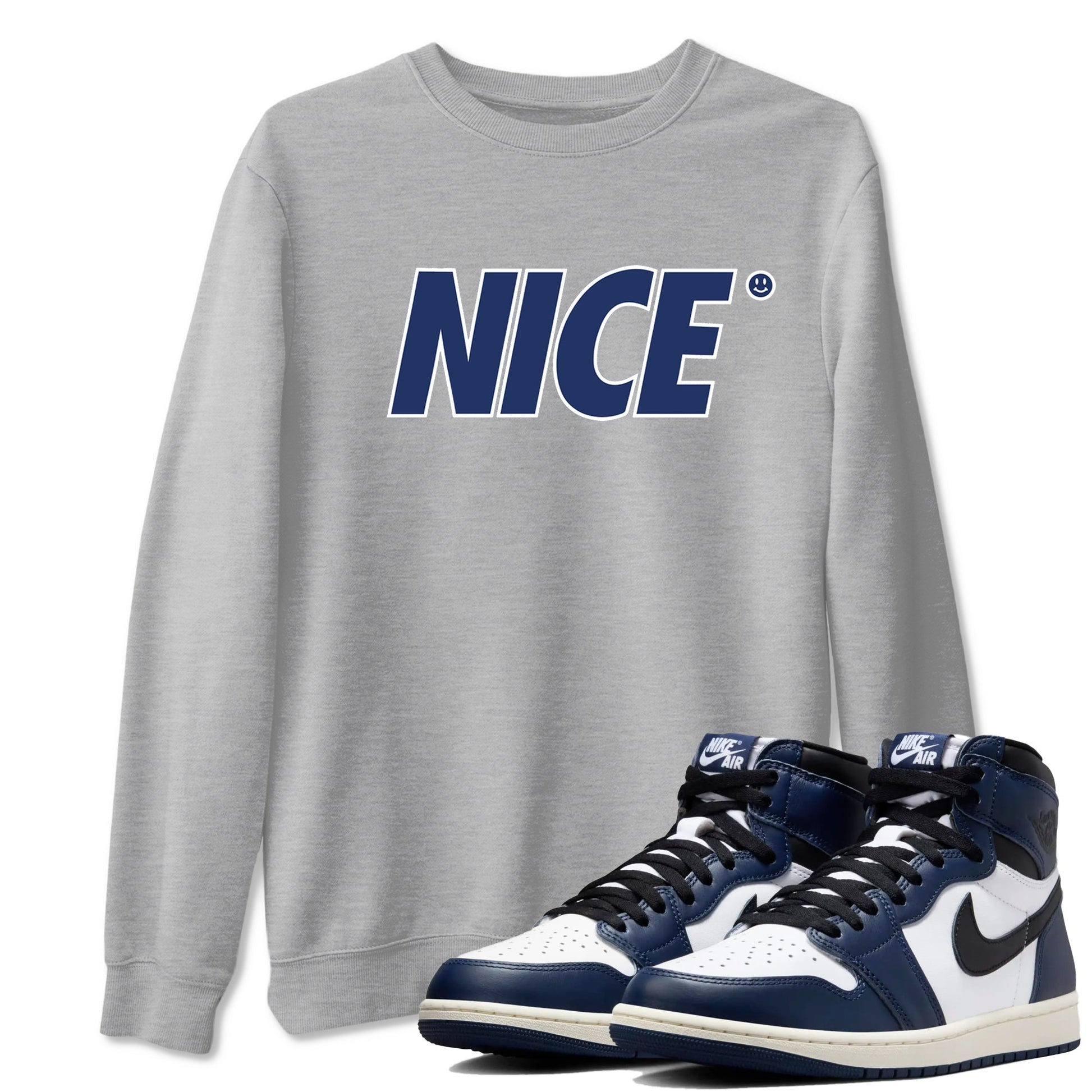1s Midnight Navy shirts to match jordans Nice Smile sneaker match tees Air Jordan 1 Midnight Navy match shoes to clothes SNRT Sneaker Tees unisex cotton Heather Grey 1 shirts