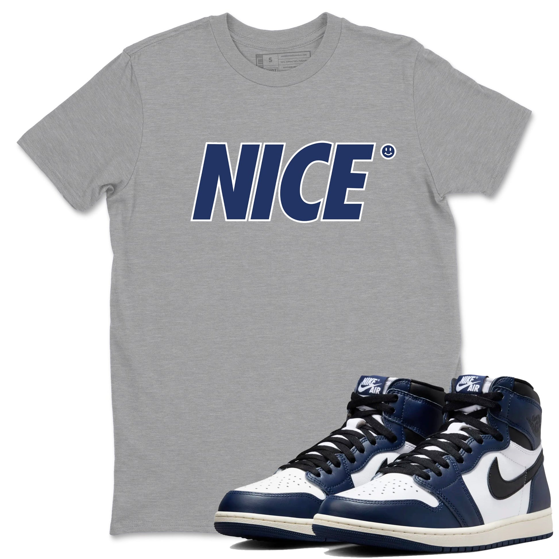 1s Midnight Navy shirts to match jordans Nice Smile sneaker match tees Air Jordan 1 Midnight Navy match shoes to clothes SNRT Sneaker Tees unisex cotton Heather Grey 1 shirts