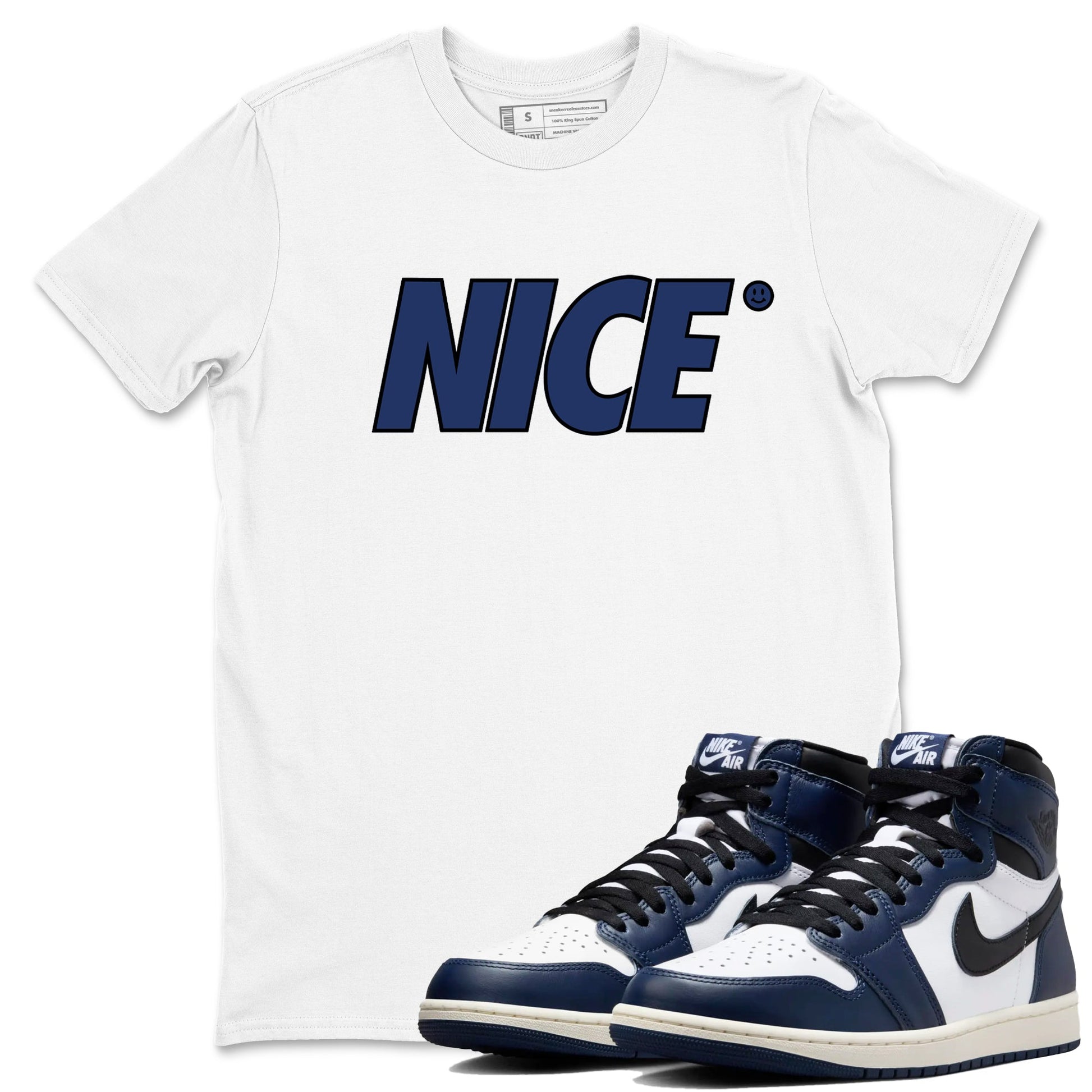 1s Midnight Navy shirts to match jordans Nice Smile sneaker match tees Air Jordan 1 Midnight Navy match shoes to clothes SNRT Sneaker Tees unisex cotton White 1 shirts