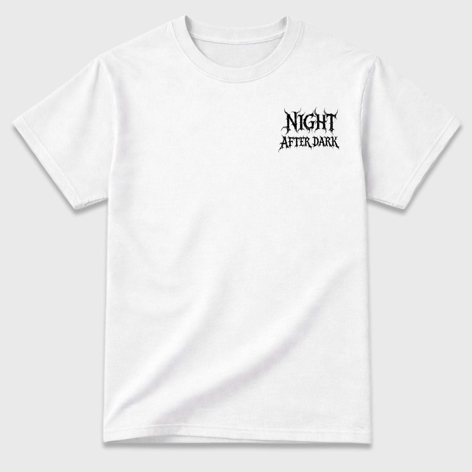 Night After Dark Graphic T-Shirt featuring spooky streetwear artwork for Halloween outfits and fall season style. a sneaker matching shirt for a coordinated sneaker outfit.