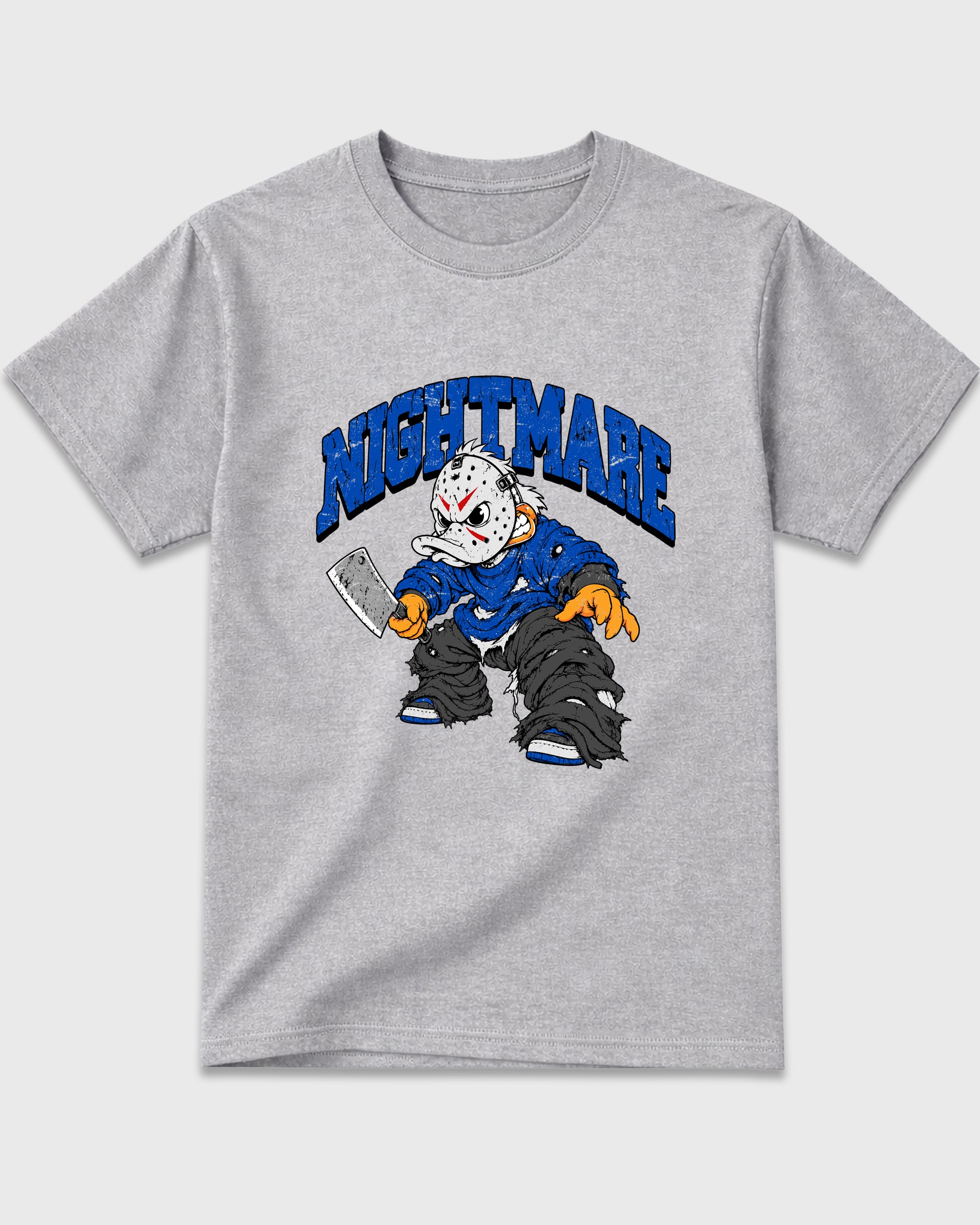 Nightmare Graphic T-Shirt featuring original streetwear artwork designed to match the Air Jordan 1 Royal. Heather Grey 2 Graphic T-Shirt.