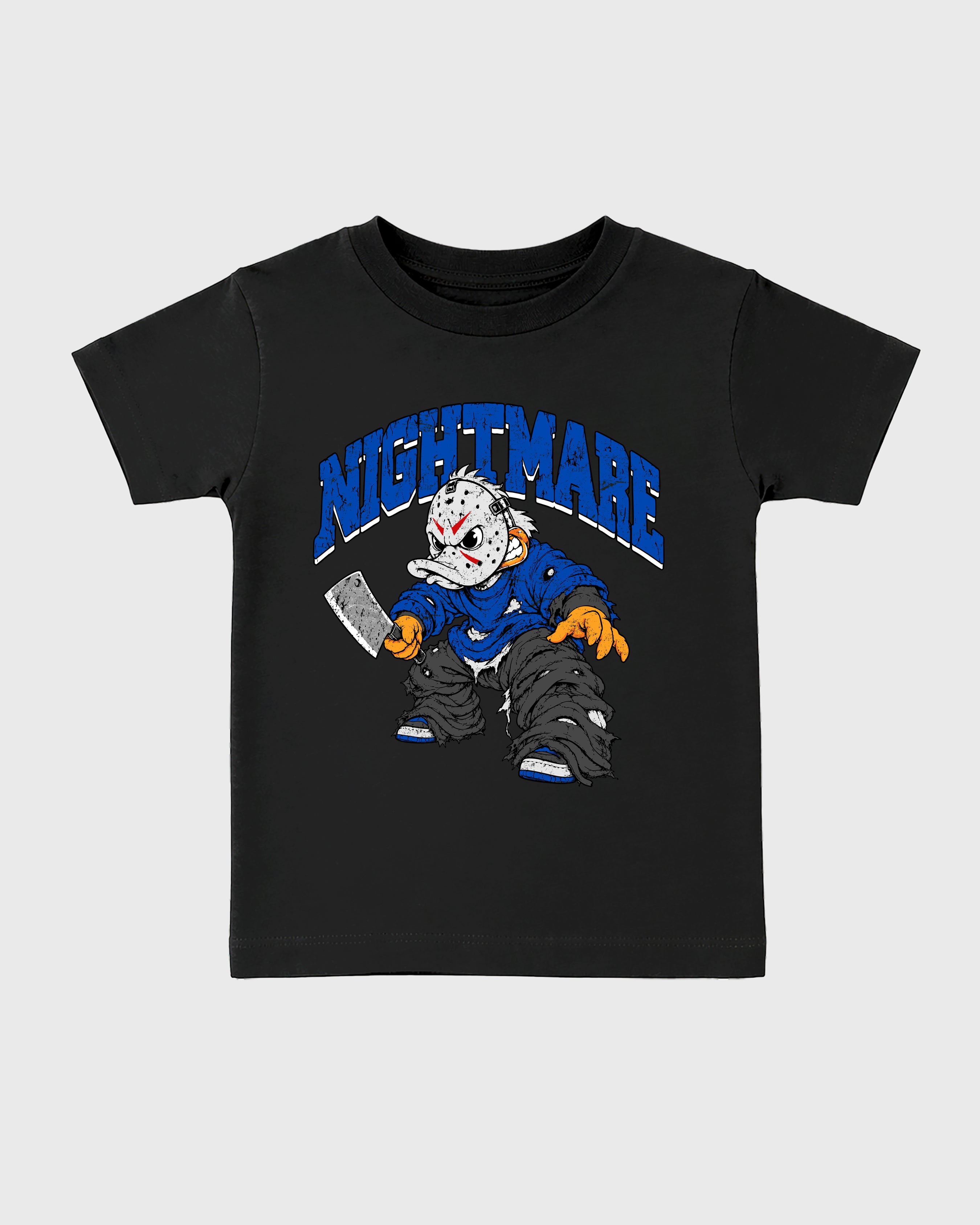 Nightmare Baby & Kids Graphic T-Shirt featuring original artwork designed to match the Air Jordan 1 Royal. Black 2 Kids Graphic Tee.