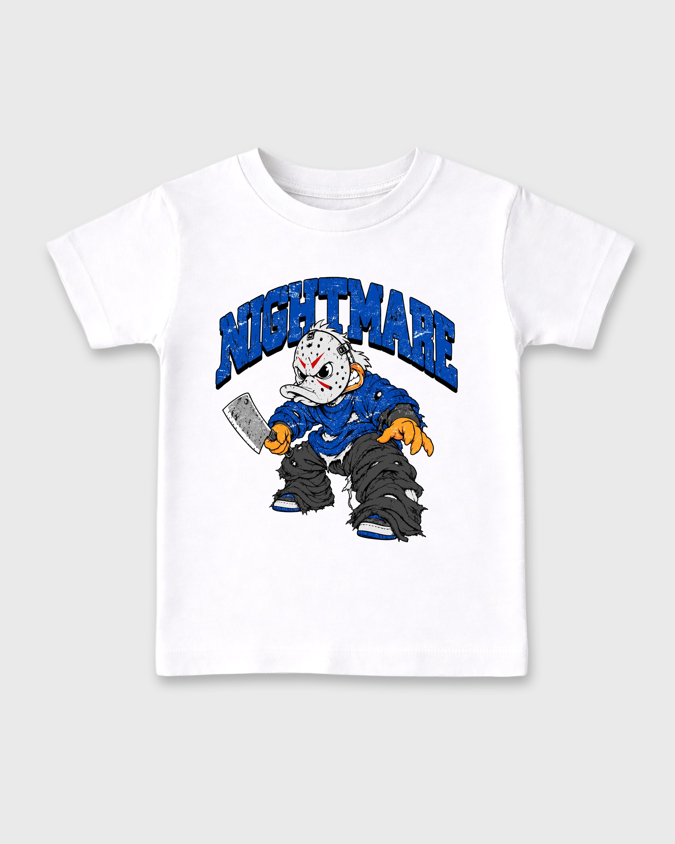 Nightmare Baby & Kids Graphic T-Shirt featuring original artwork designed to match the Air Jordan 1 Royal. White 2 Kids Graphic Tee.
