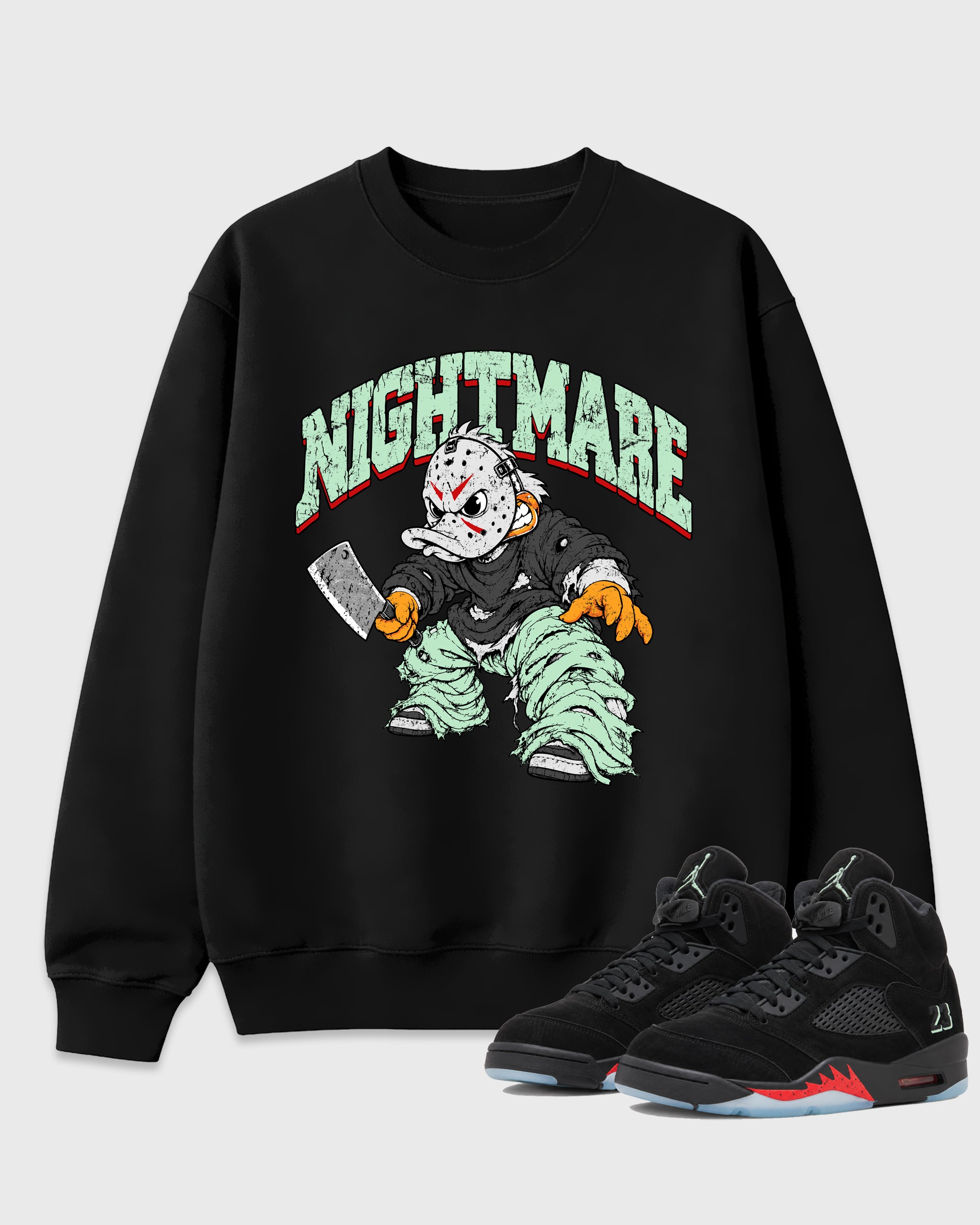 Nightmare Graphic T-Shirt featuring original streetwear artwork designed to match the Air Jordan 5 Halloween. Black 1 Graphic Tee.