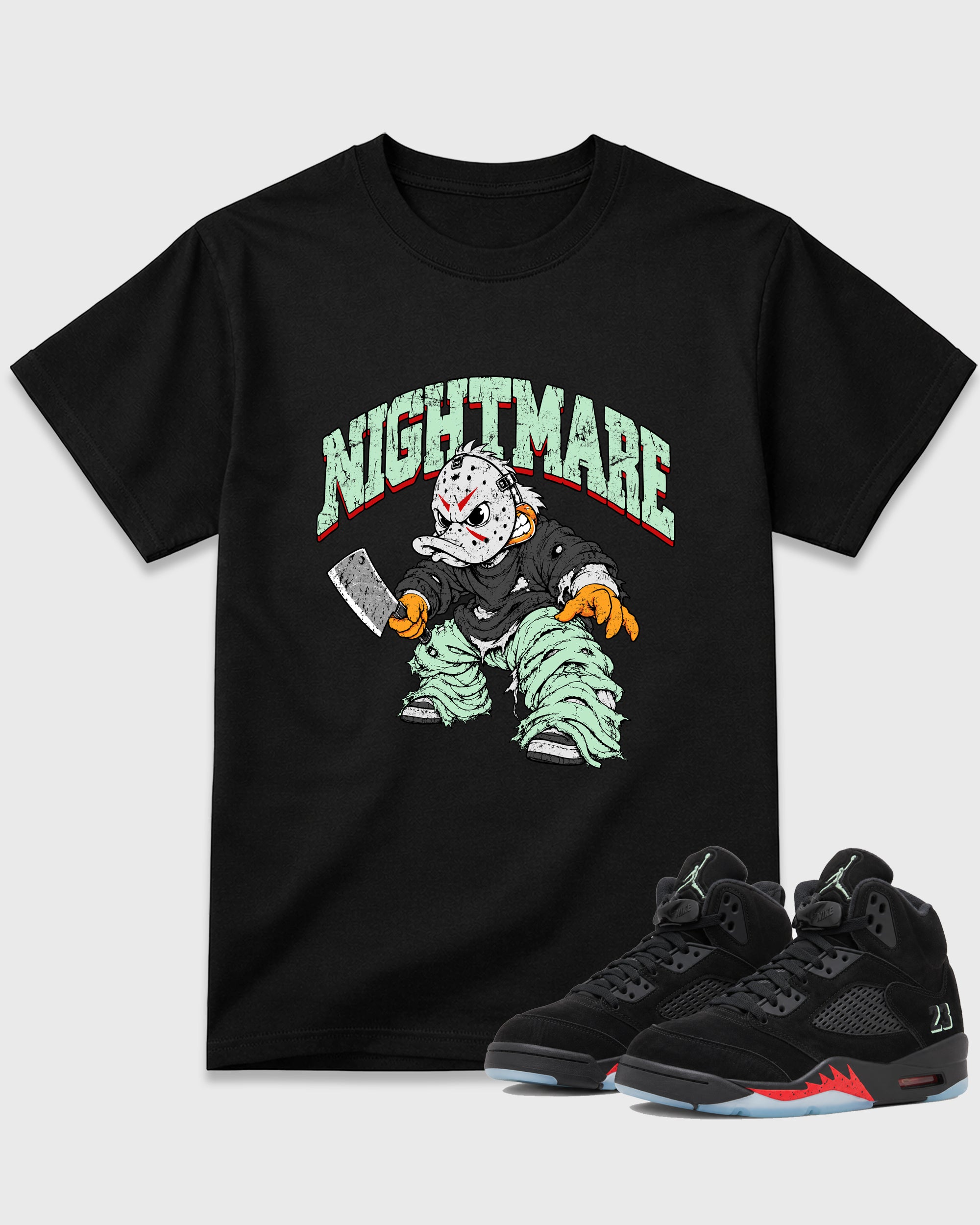 Nightmare Graphic T-Shirt featuring original streetwear artwork designed to match the Air Jordan 5 Halloween. Black 1 Graphic T-Shirt.