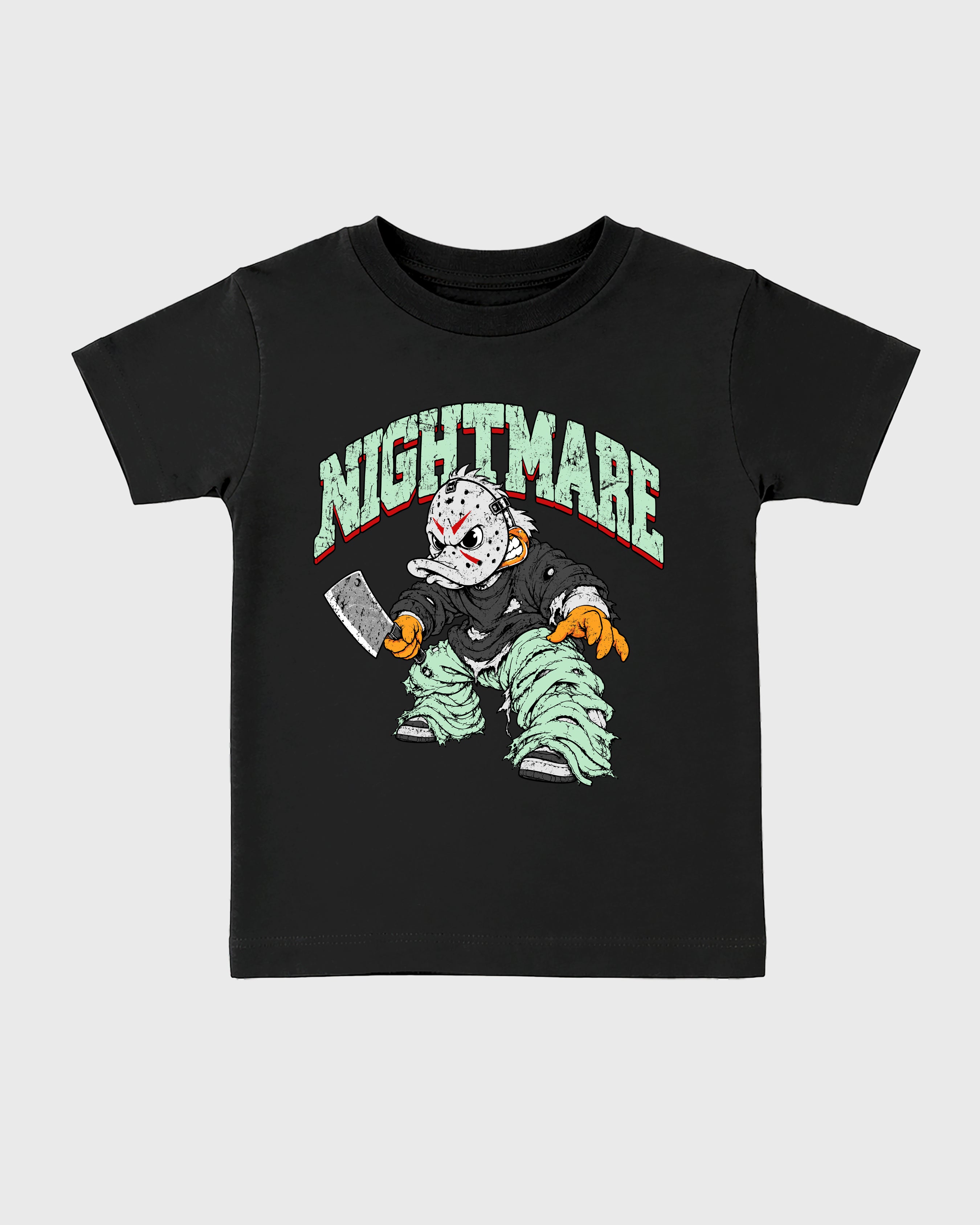Nightmare Baby & Kids Graphic T-Shirt featuring original artwork designed to match the Air Jordan 5 Halloween. Black 2 Kids Graphic Tee.