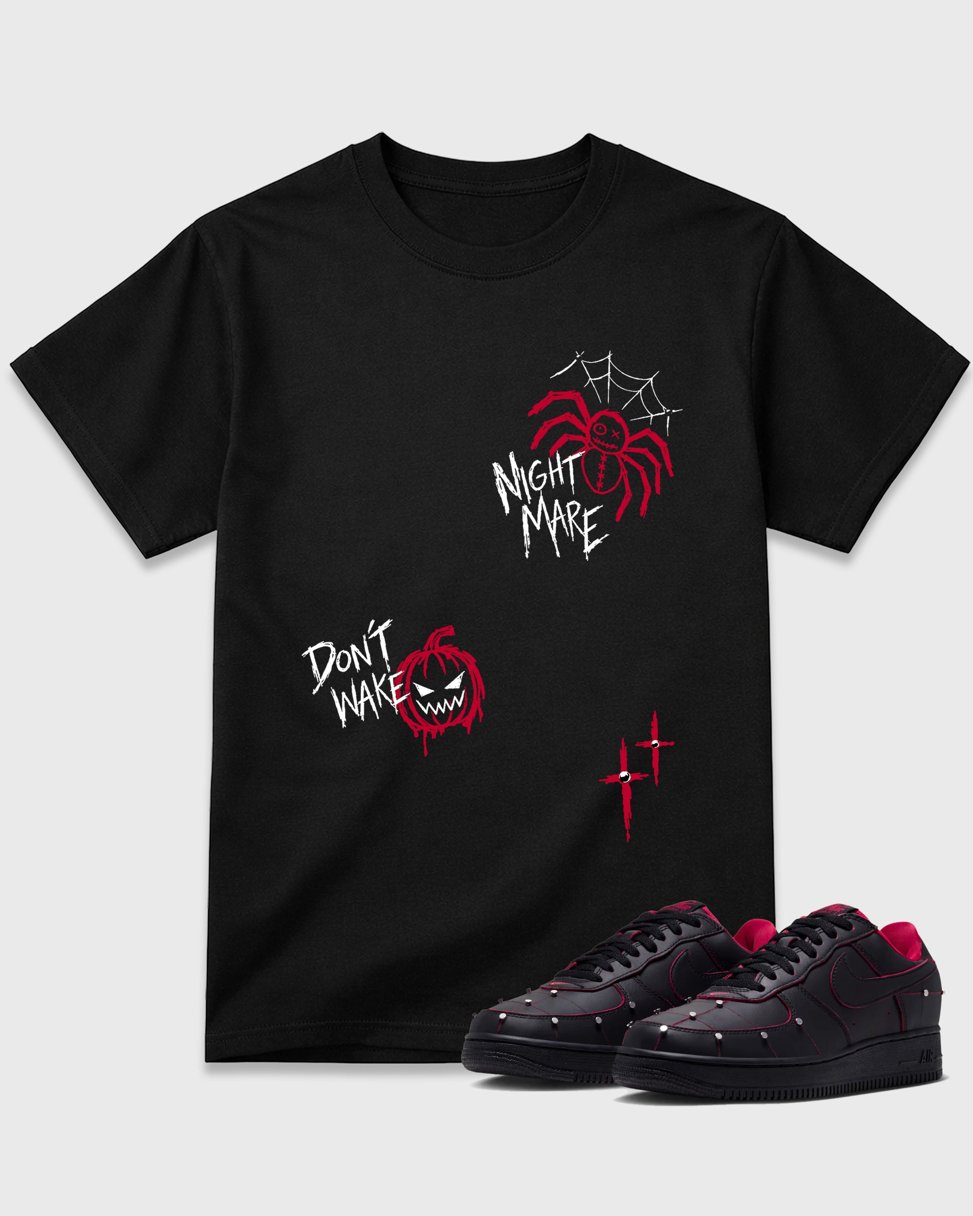 Nightmare Doodles Graphic T-Shirt featuring original streetwear artwork designed to match the Air Force 1 Nightmare. Black 1 Graphic T-Shirt.