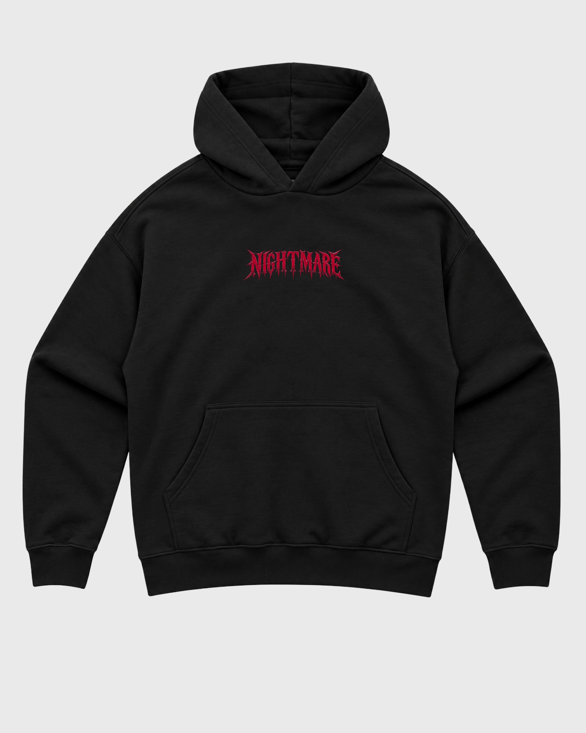 Nightmare Web Black Graphic Hoodie - 3, a graphic sneaker hoodie styled around Air Force 1 "Nightmare" Black and Gym Redsneakers for a relaxed streetwear and sneaker look.