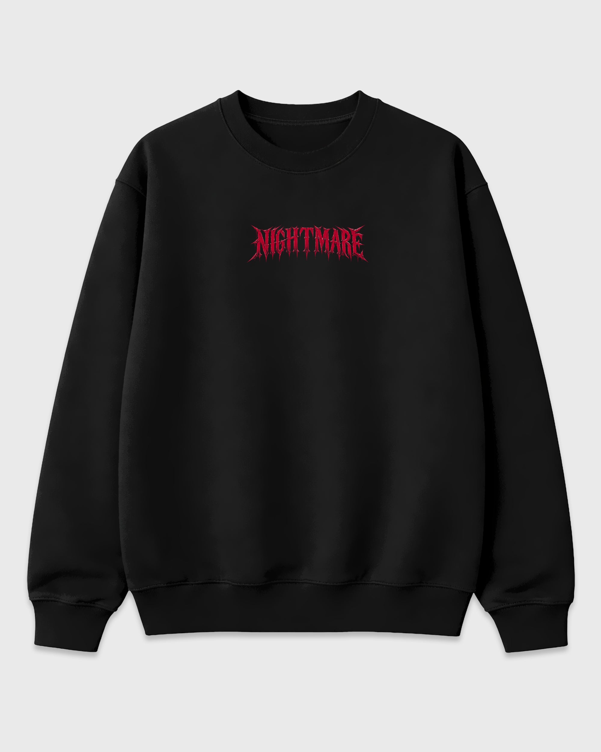 Nightmare Web Black Graphic Sweatshirt - 2, featuring original SNRT artwork created to pair with Air Force 1 "Nightmare" Black and Gym Redsneakers and everyday streetwear styling.