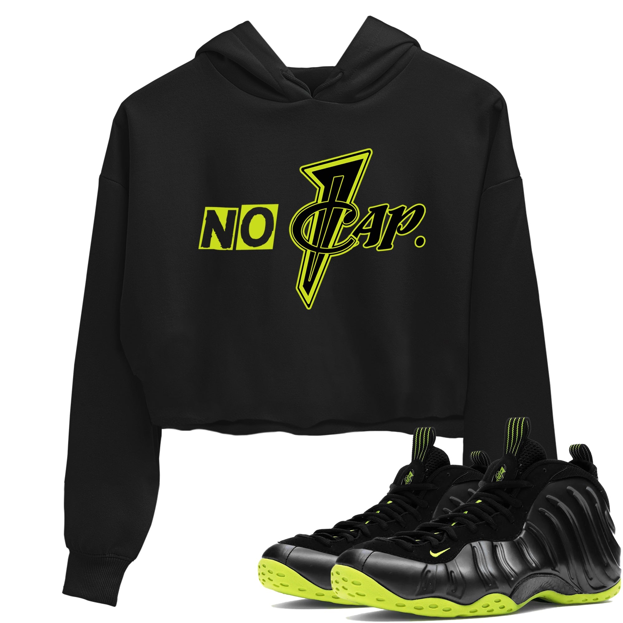 Foams One Black Volt shirts to match jordans No Cap sneaker match tees Air Foamposite One Black and Volt match shoes to clothes SNRT Sneaker Tees unisex cotton Black 1 crop tee
