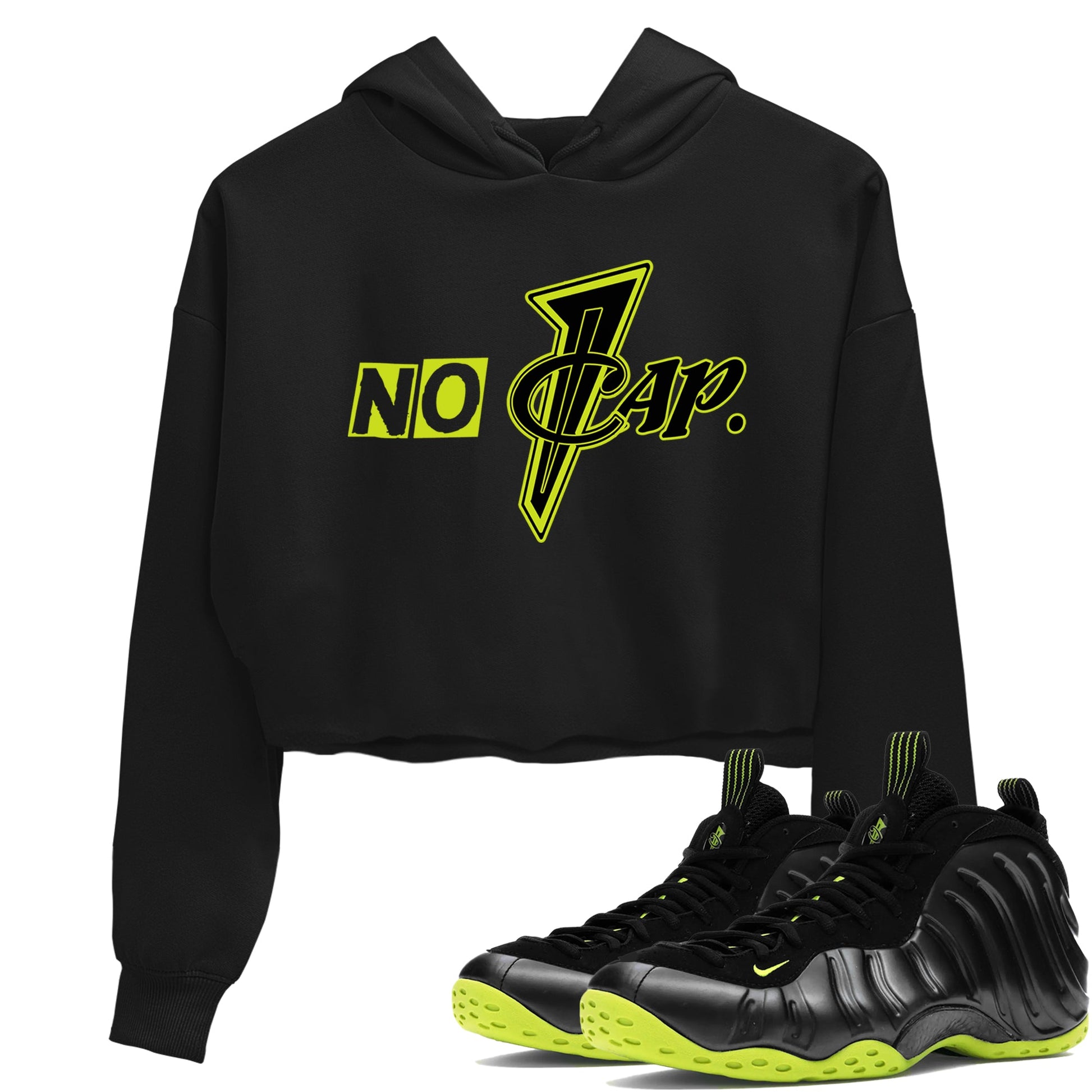 Foams One Black Volt shirts to match jordans No Cap sneaker match tees Air Foamposite One Black and Volt match shoes to clothes SNRT Sneaker Tees unisex cotton Black 1 crop tee