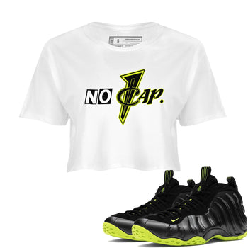 Foams One Black Volt shirts to match jordans No Cap sneaker match tees Air Foamposite One Black and Volt match shoes to clothes SNRT Sneaker Tees unisex cotton White 1 crop tee