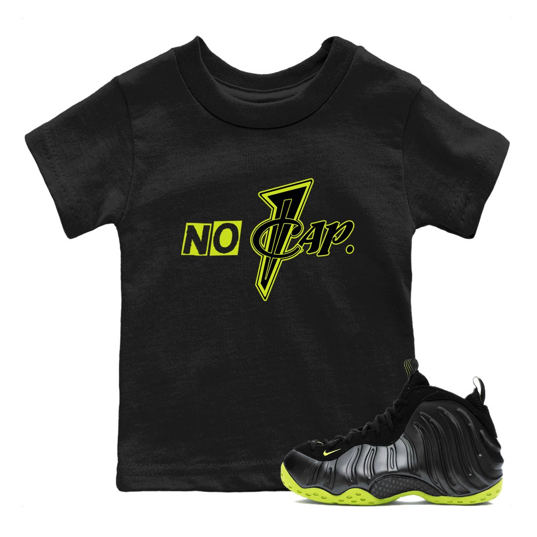 Foams One Black Volt shirts to match jordans No Cap sneaker match tees Air Foamposite One Black and Volt match shoes to clothes SNRT Sneaker Tees Youth Baby Black 1 tee
