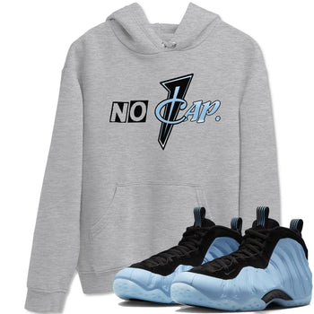 No Cap sneaker match t-shirt styled to complete your fit with the Air Foamposite One Psychic Blue sneakers, shown in Heather Grey 1.