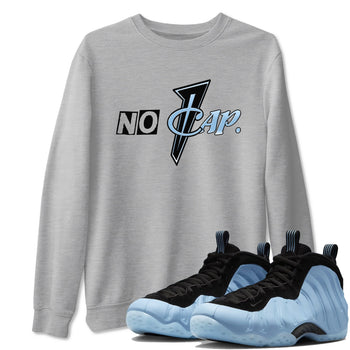 No Cap sneaker match t-shirt styled to complete your fit with the Air Foamposite One Psychic Blue sneakers, shown in Heather Grey 1.