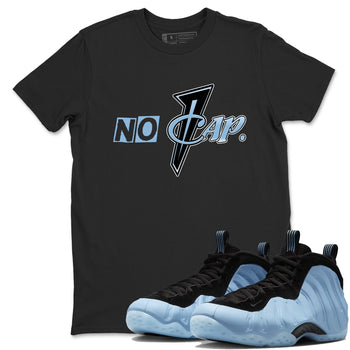 No Cap sneaker match t-shirt styled to complete your fit with the Air Foamposite One Psychic Blue sneakers, shown in Black 1.