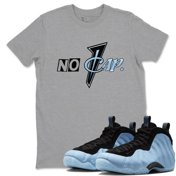 No Cap sneaker match t-shirt styled to complete your fit with the Air Foamposite One Psychic Blue sneakers, shown in Heather Grey 1.