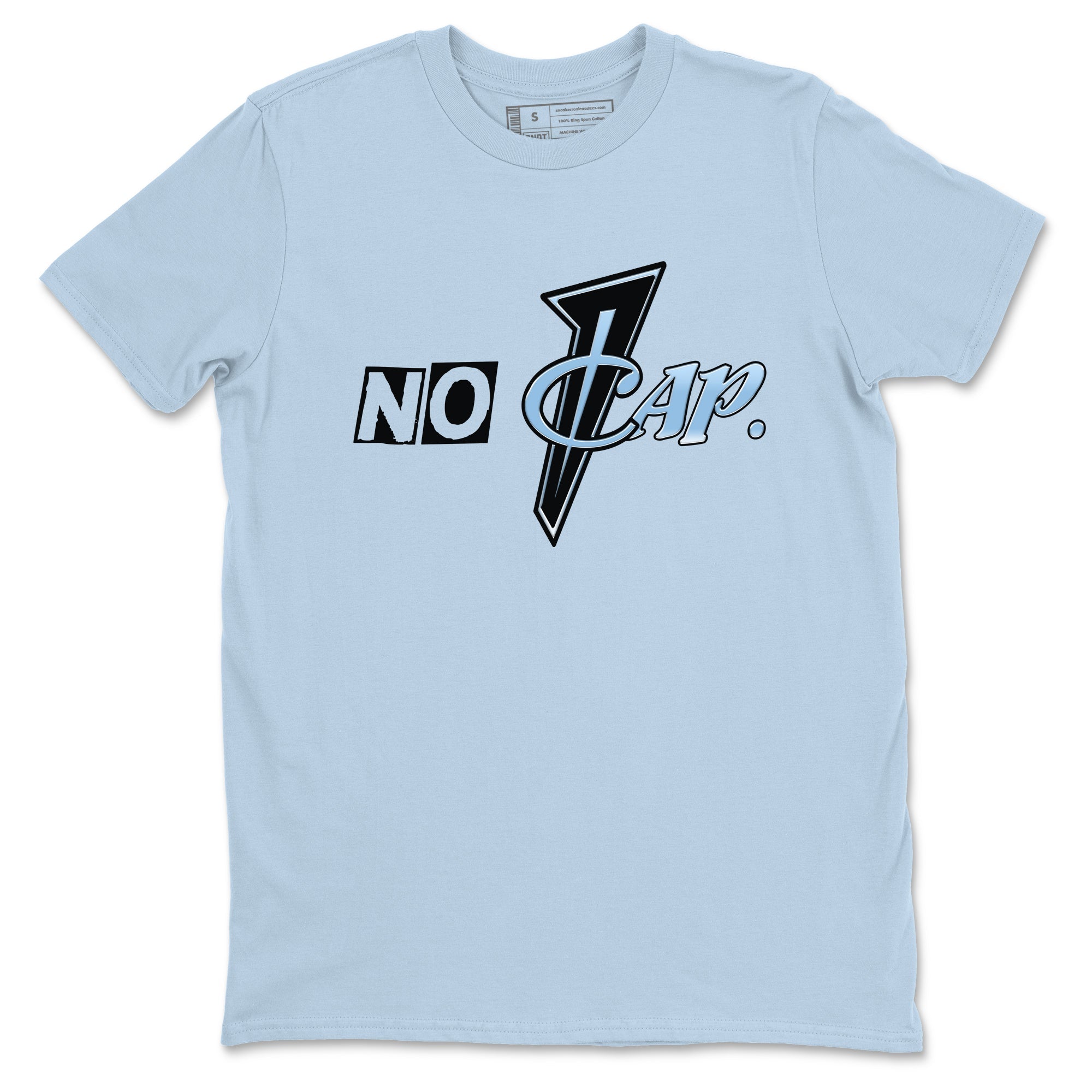 No Cap sneaker match t-shirt styled to complete your fit with the Air Foamposite One Psychic Blue sneakers, shown in Light Blue 2.