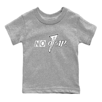 No Cap baby and kids t-shirt crafted for little sneakerheads to shine with the Air Foamposite One Triple White sneakers, displayed in Heather Grey 2.