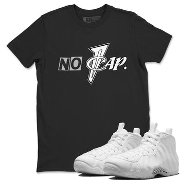 No Cap sneaker match t-shirt styled to complete your fit with the Air Foamposite One Triple White sneakers, shown in Black 1.