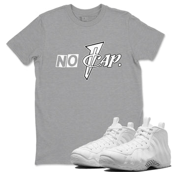 No Cap sneaker match t-shirt styled to complete your fit with the Air Foamposite One Triple White sneakers, shown in Heather Grey 1.