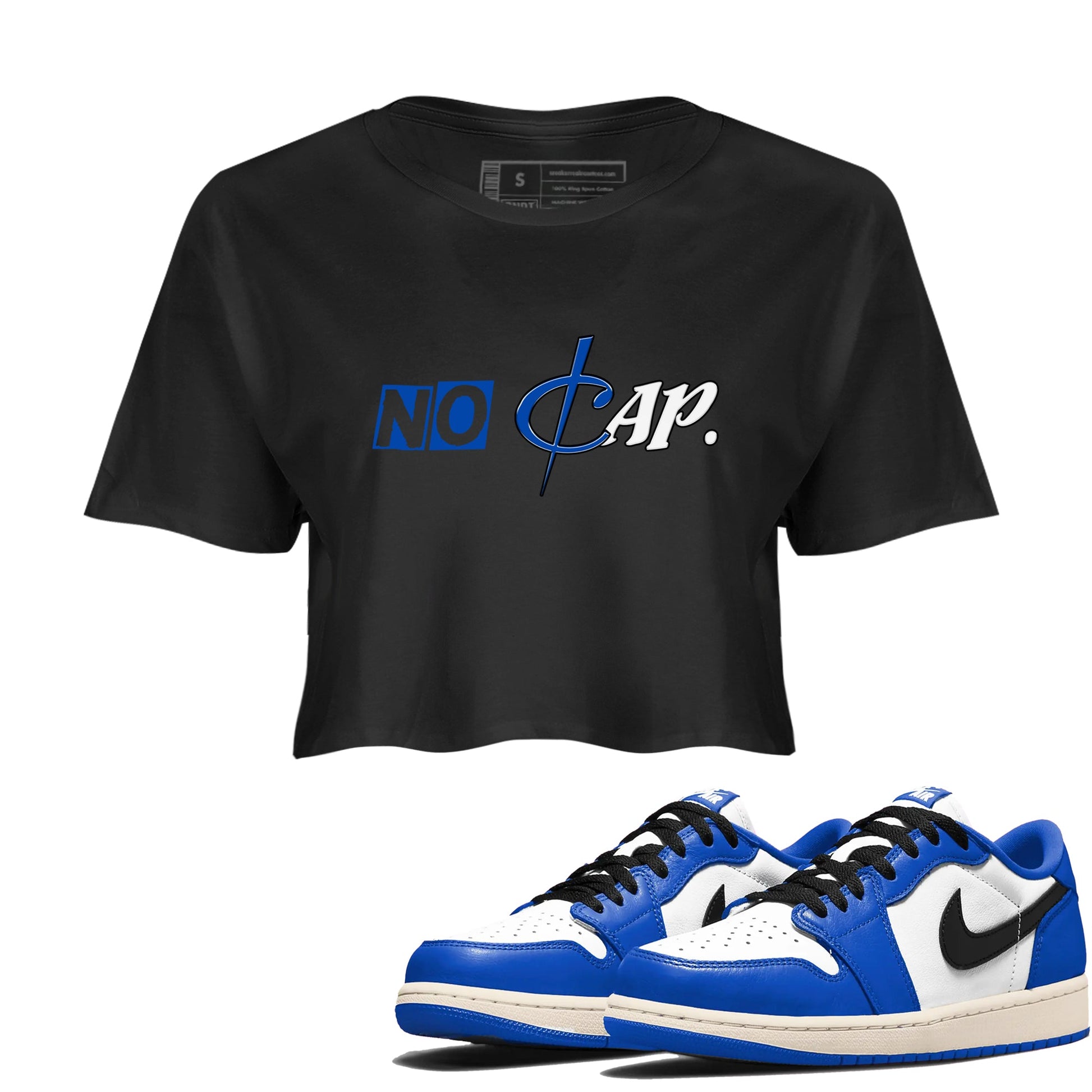 1s Game Royal shirts to match jordans No Cap sneaker match tees Air Jordan 1 Retro Low OG Game Royal match shoes to clothes SNRT Sneaker Tees unisex cotton Black 1 crop tee