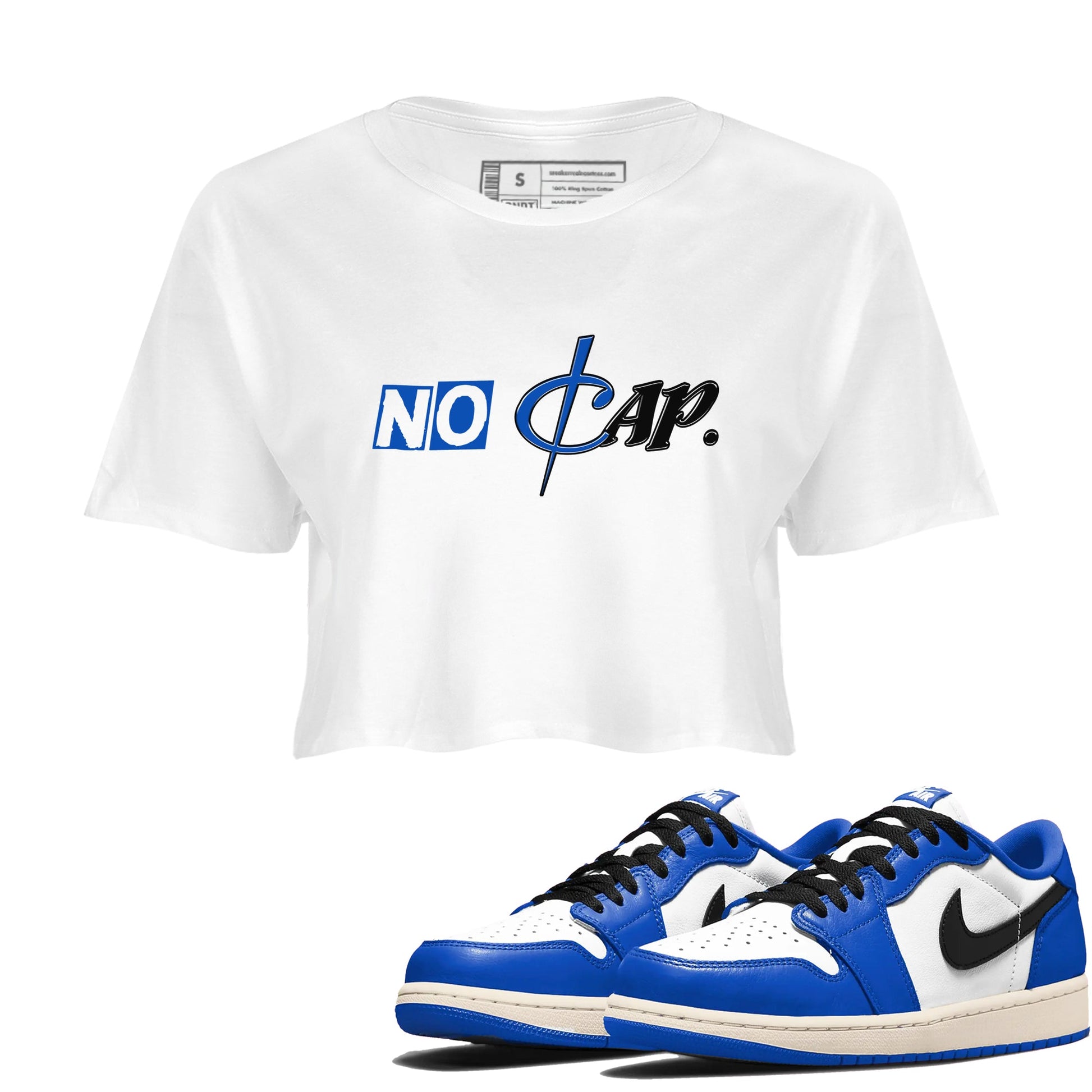 1s Game Royal shirts to match jordans No Cap sneaker match tees Air Jordan 1 Retro Low OG Game Royal match shoes to clothes SNRT Sneaker Tees unisex cotton White 1 crop tee
