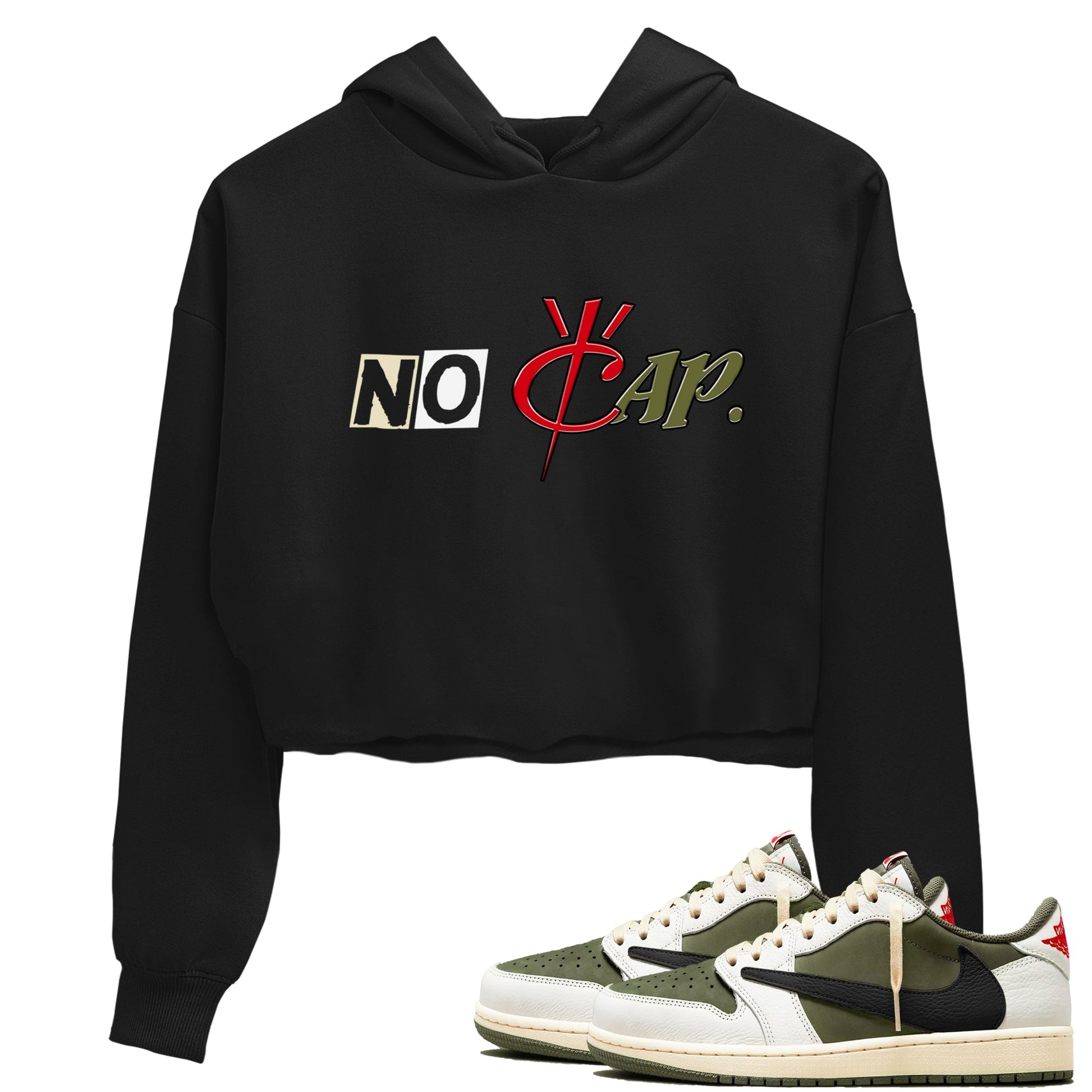 1s Travis Scott Medium Olive shirts to match jordans No Cap sneaker match tees Air Jordan 1 Travis Scott Medium Olive match shoes to clothes SNRT Sneaker Tees unisex cotton Black 1 crop tee