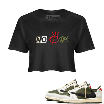 1s Travis Scott Medium Olive shirts to match jordans No Cap sneaker match tees Air Jordan 1 Travis Scott Medium Olive match shoes to clothes SNRT Sneaker Tees unisex cotton Black 1 crop tee