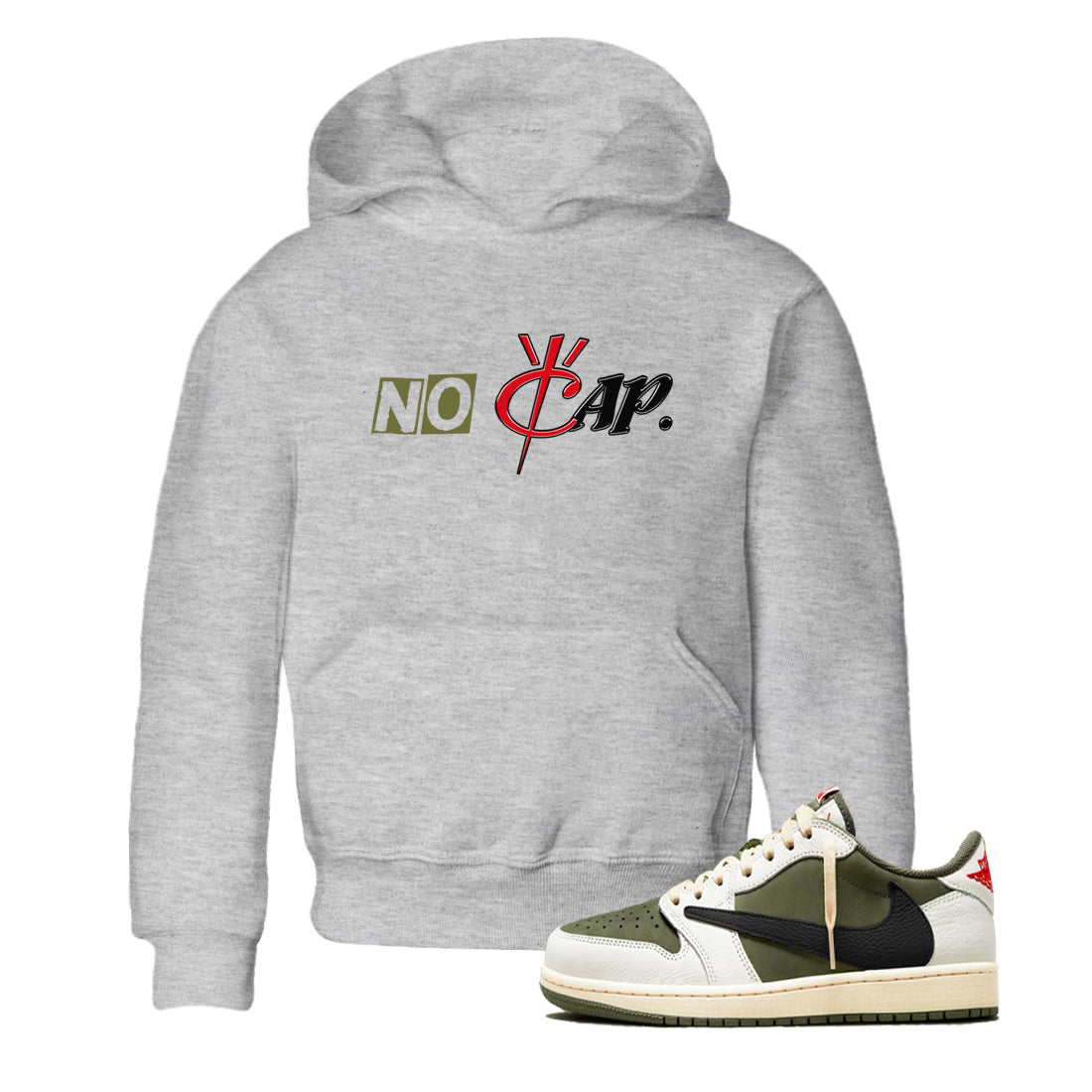 1s Travis Scott Medium Olive shirts to match jordans No Cap sneaker match tees Air Jordan 1 Travis Scott Medium Olive match shoes to clothes SNRT Sneaker Tees Youth Baby Heather Grey 1 tee