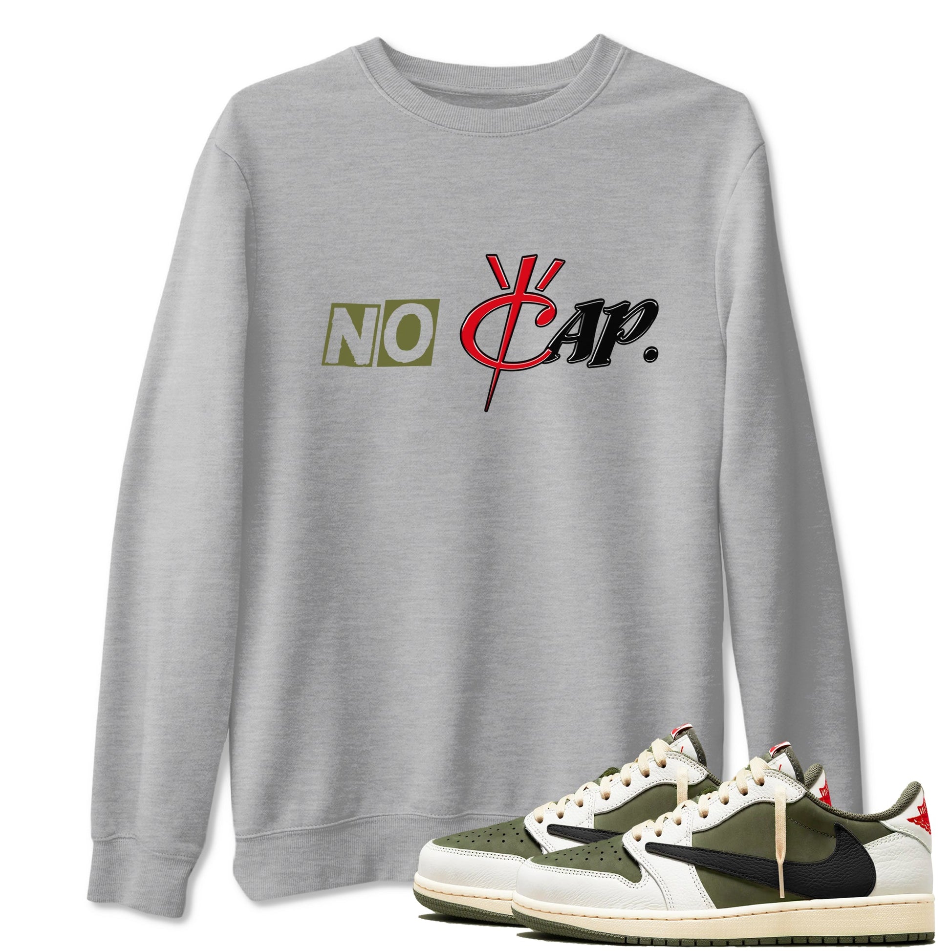 1s Travis Scott Medium Olive shirts to match jordans No Cap sneaker match tees Air Jordan 1 Travis Scott Medium Olive match shoes to clothes SNRT Sneaker Tees unisex cotton Heather Grey 1 shirts