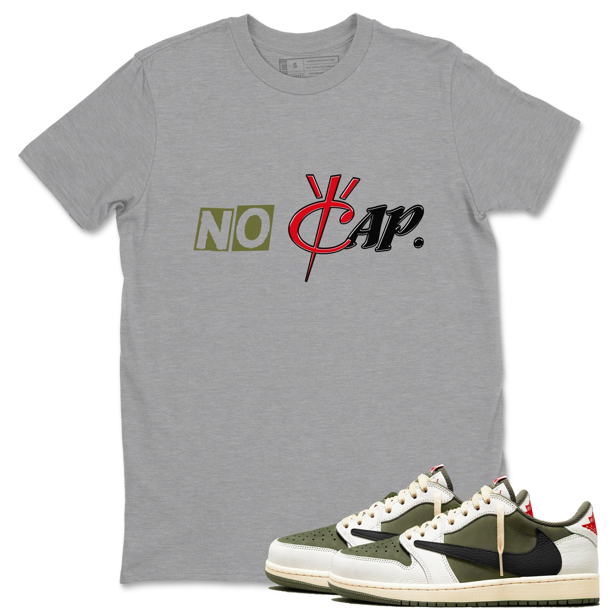 1s Travis Scott Medium Olive shirts to match jordans No Cap sneaker match tees Air Jordan 1 Travis Scott Medium Olive match shoes to clothes SNRT Sneaker Tees unisex cotton Heather Grey 1 shirts
