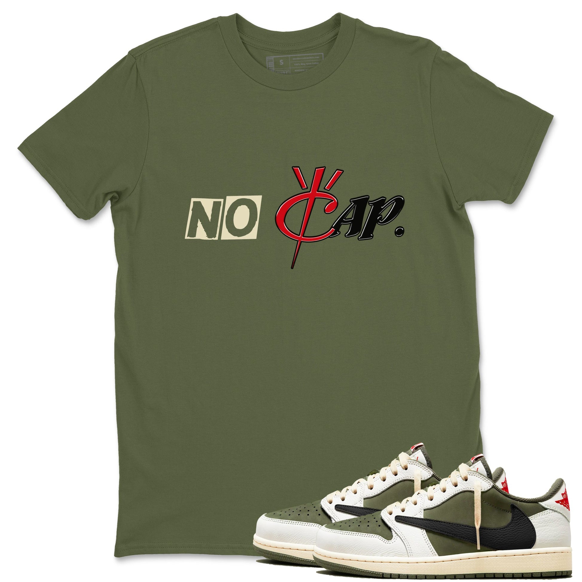 1s Travis Scott Medium Olive shirts to match jordans No Cap sneaker match tees Air Jordan 1 Travis Scott Medium Olive match shoes to clothes SNRT Sneaker Tees unisex cotton Military Green 1 shirts