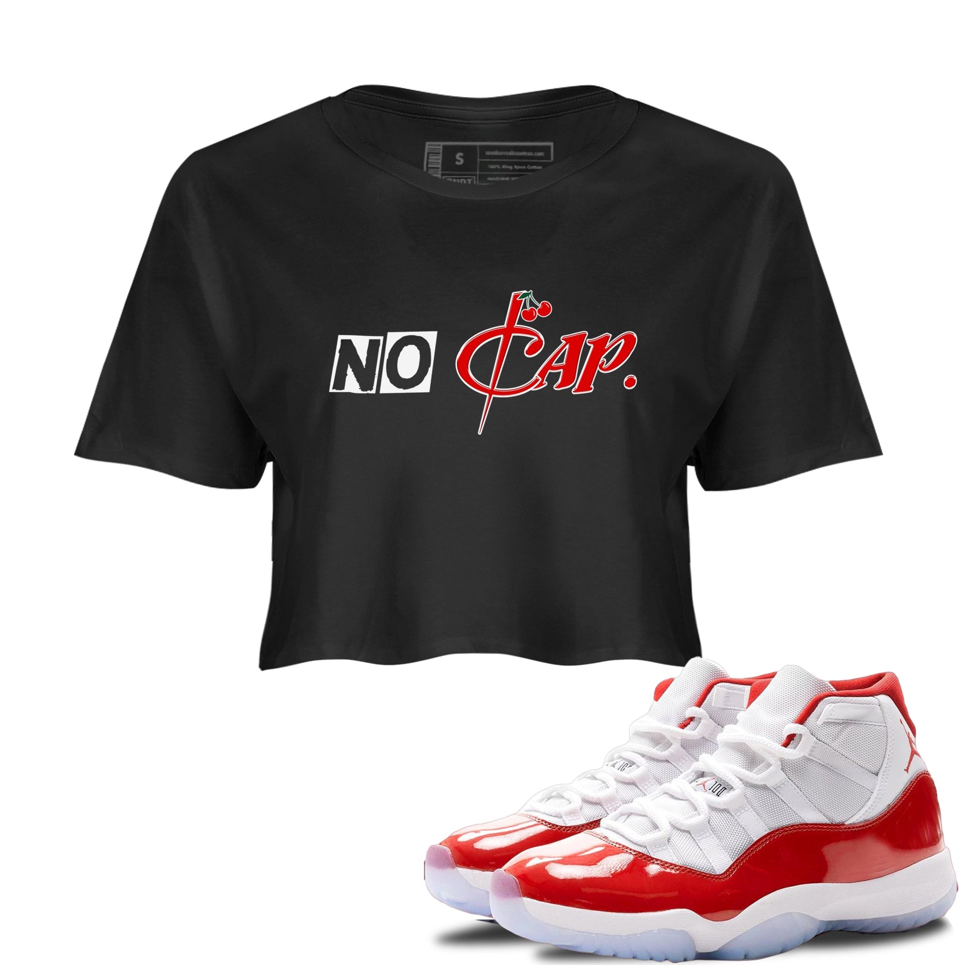 11s Cherry shirts to match jordans No Cap sneaker match tees Air Jordan 11 Retro Cherry match shoes to clothes SNRT Sneaker Tees unisex cotton Black 1 crop tee