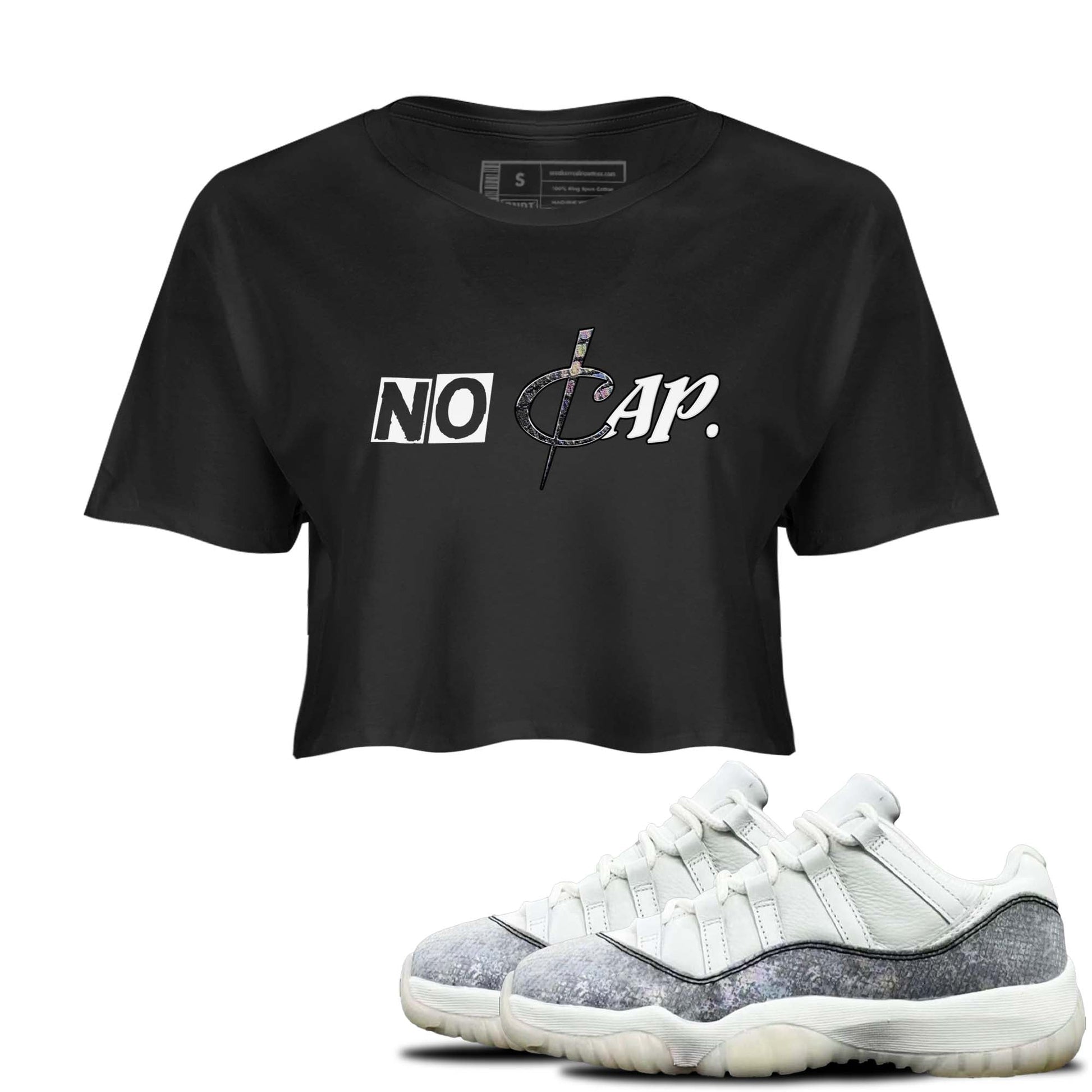 11s Year Of The Snake shirts to match jordans  No Cap shirts to match jordans Air Jordan 11 Retro Low Year Of The Snake match shoes to clothes SNRT Sneaker Tees unisex cotton Black 1 crop tee