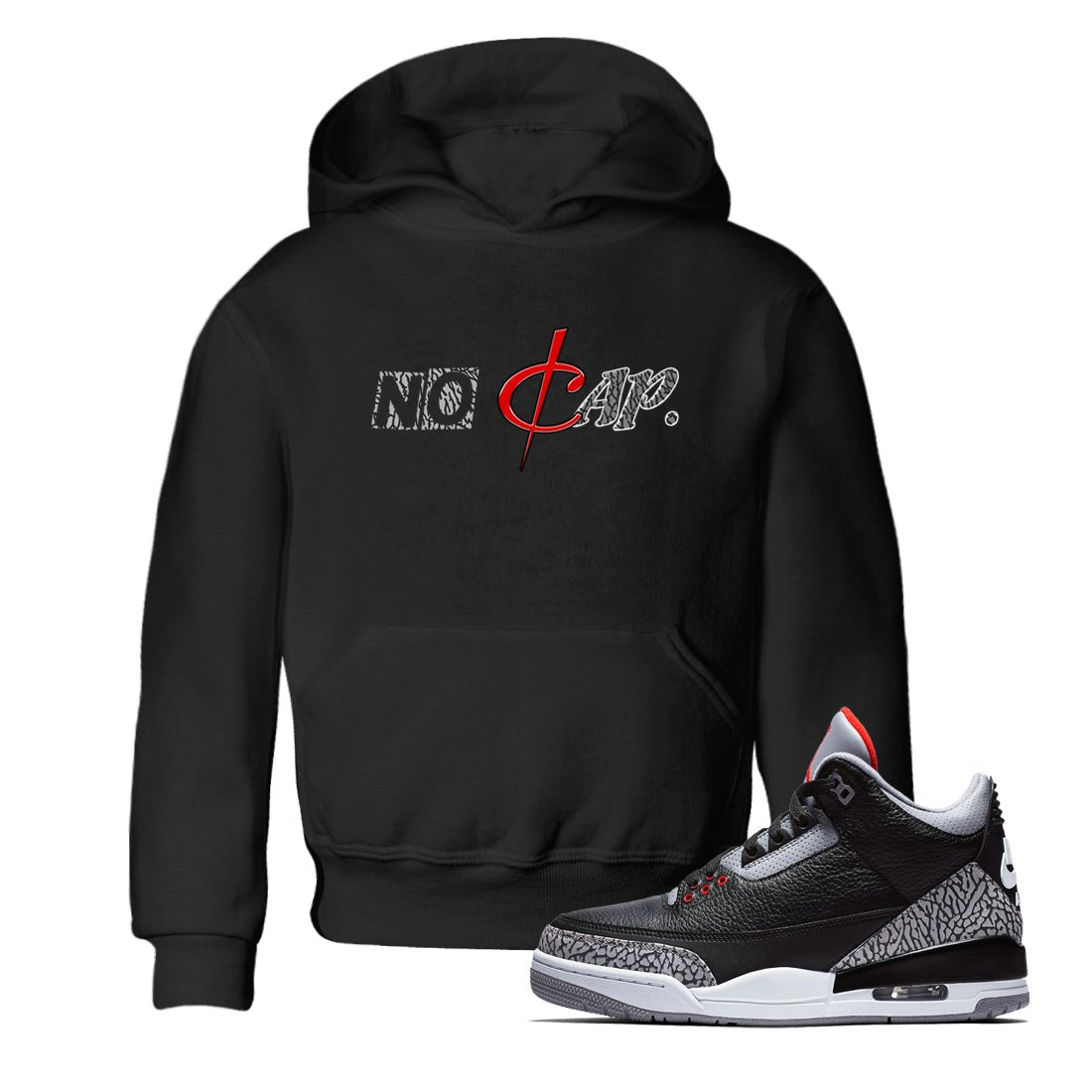 3s Black Cement shirts to match jordans No Cap sneaker match tees Air Jordan 3 Black Cement match shoes to clothes SNRT Sneaker Tees Youth Baby Black 1 tee