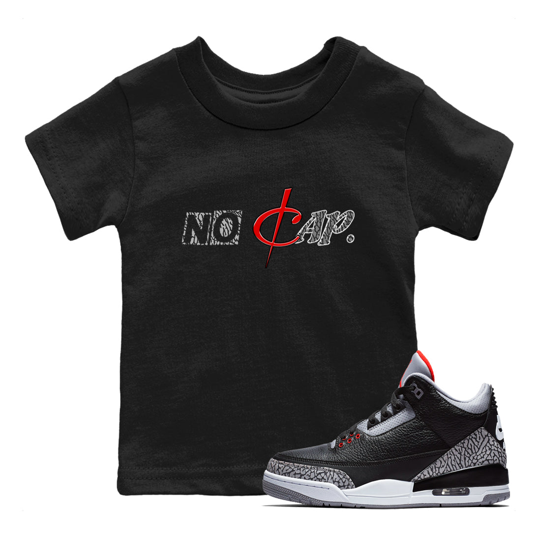 3s Black Cement shirts to match jordans No Cap sneaker match tees Air Jordan 3 Black Cement match shoes to clothes SNRT Sneaker Tees Youth Baby Black 1 tee