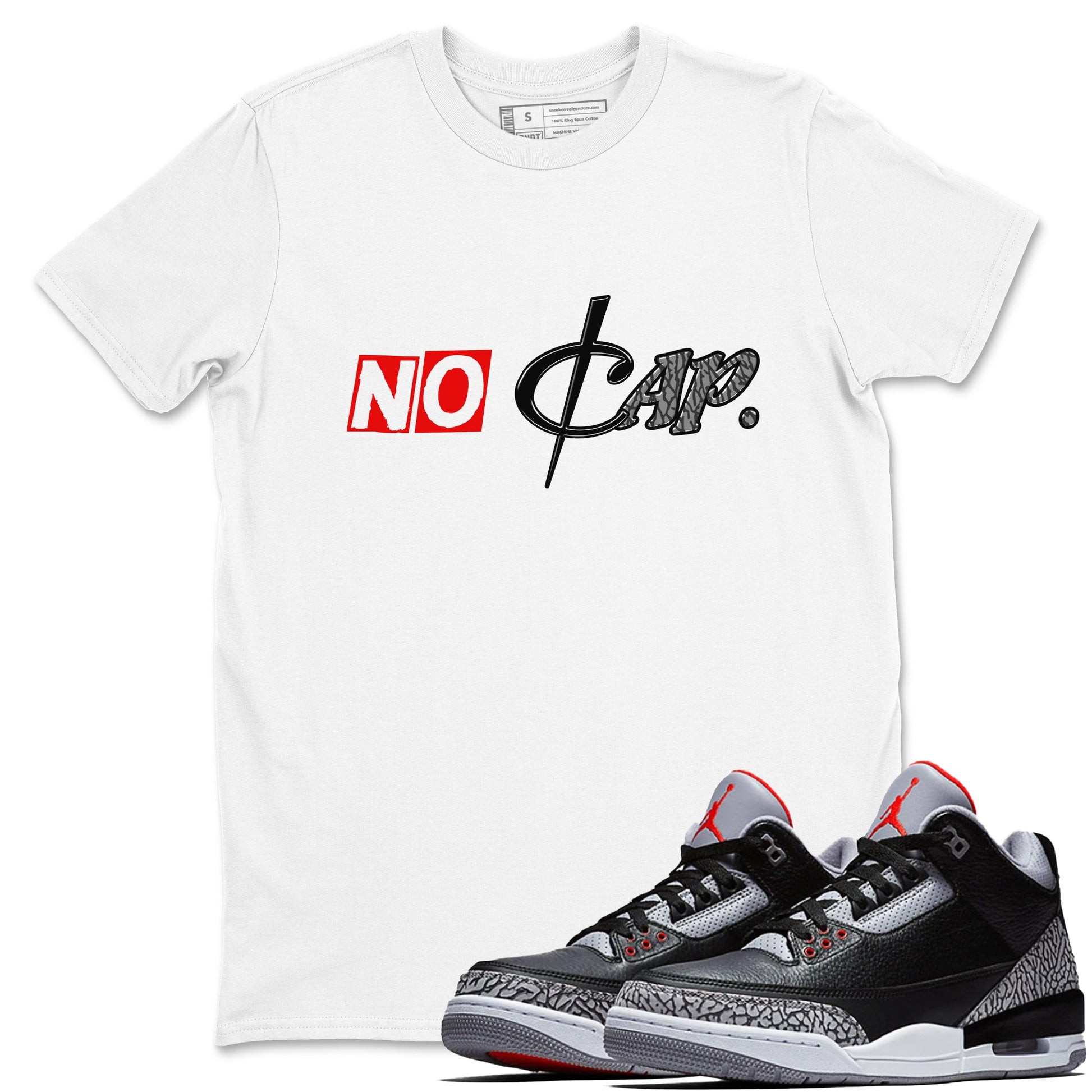 3s Black Cement shirts to match jordans No Cap sneaker match tees Air Jordan 3 Black Cement match shoes to clothes SNRT Sneaker Tees unisex cotton White 1 shirts