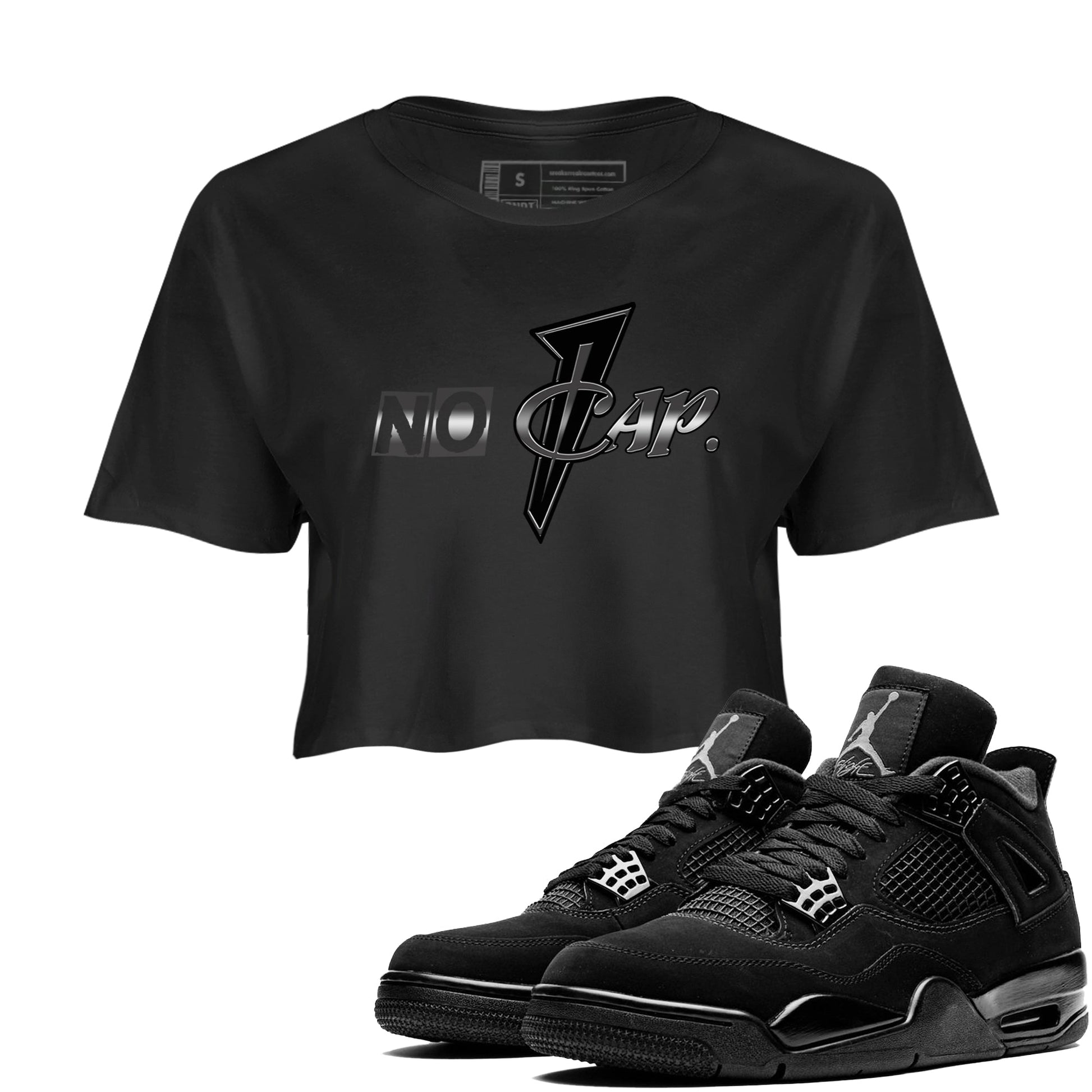 4s Black Cat shirts to match jordans No Cap sneaker match tees Air Jordan 4 Black Cat match shoes to clothes SNRT Sneaker Tees unisex cotton Black 1 crop tee