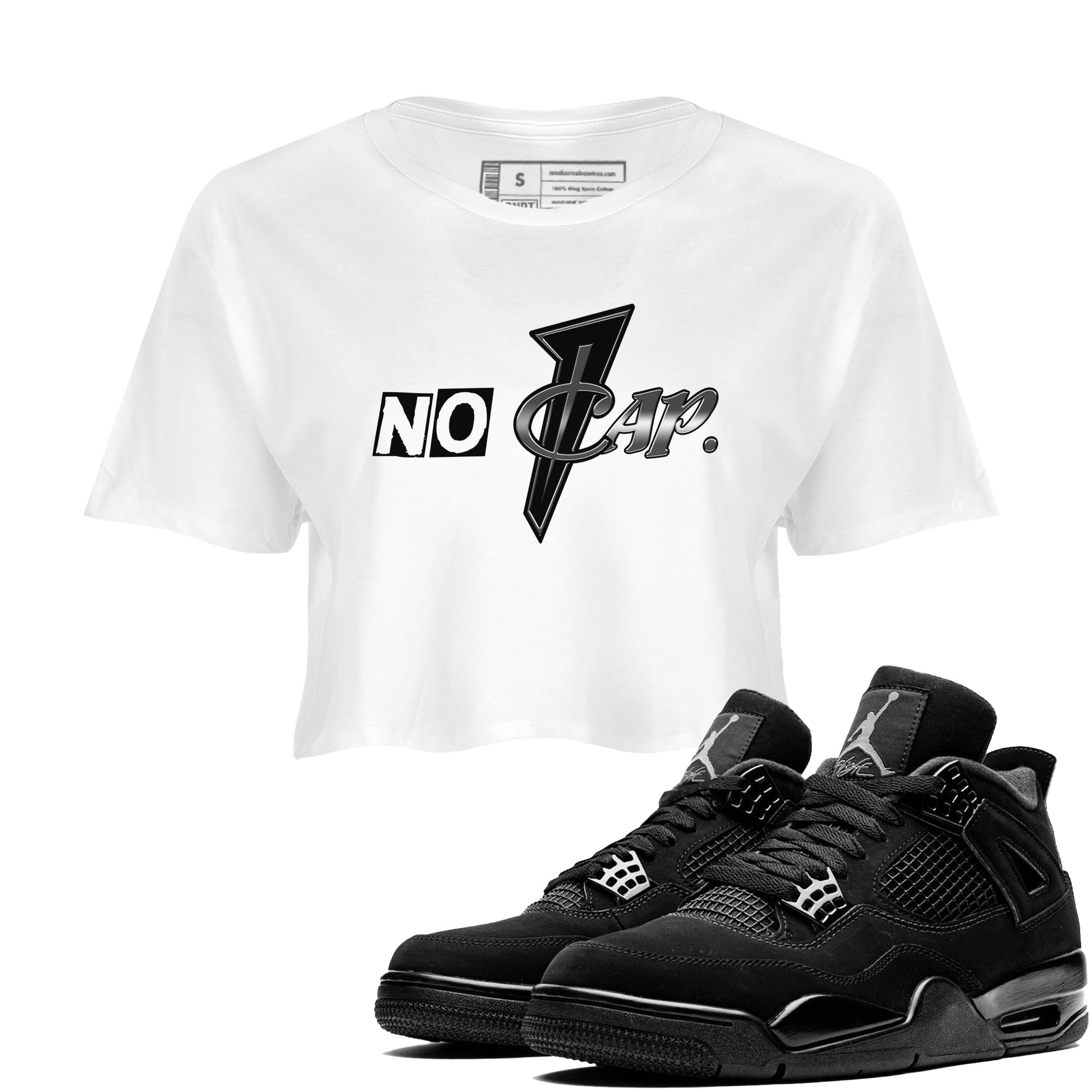4s Black Cat shirts to match jordans No Cap sneaker match tees Air Jordan 4 Black Cat match shoes to clothes SNRT Sneaker Tees unisex cotton White 1 crop tee