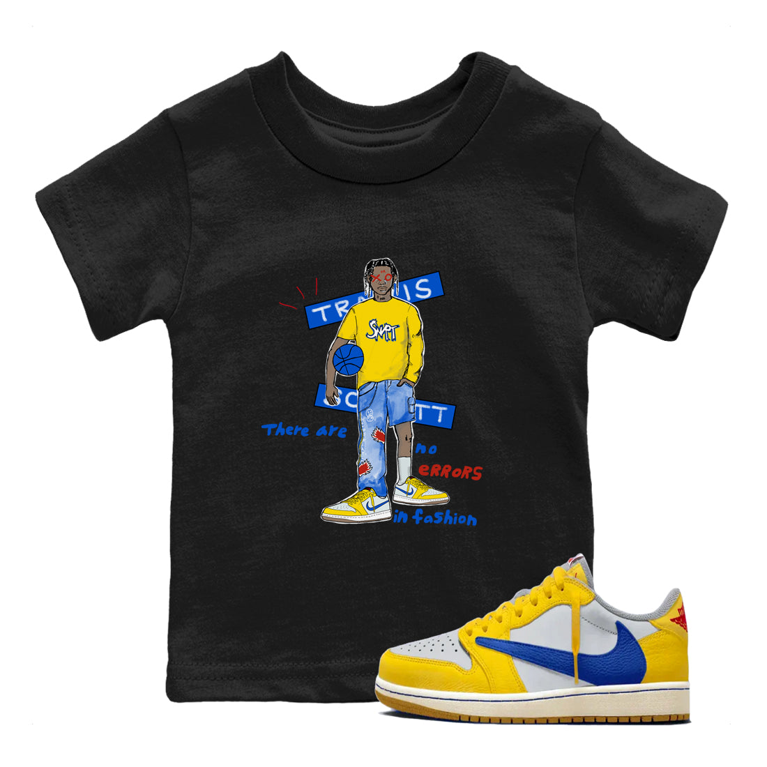 Air Jordan 1 Travis x Scott x Canary shirt to match jordans No Errors In Fashion sneaker tees Air Jordan 1 Travis Scott Canary SNRT sneaker release tees baby toddler Black 1 cotton Shirt