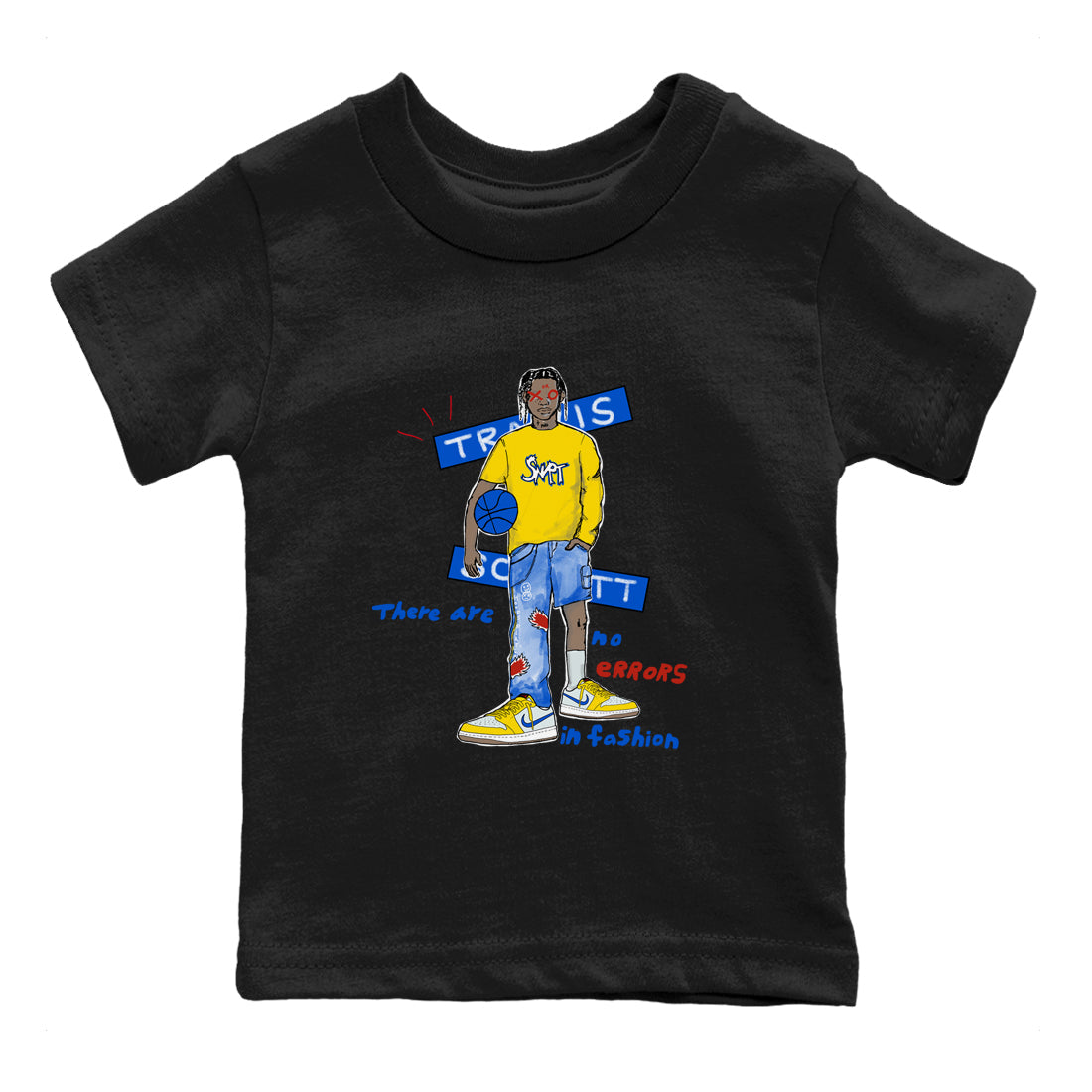 Air Jordan 1 Travis x Scott x Canary shirt to match jordans No Errors In Fashion sneaker tees Air Jordan 1 Travis Scott Canary SNRT sneaker release tees baby toddler Black 2 cotton Shirt