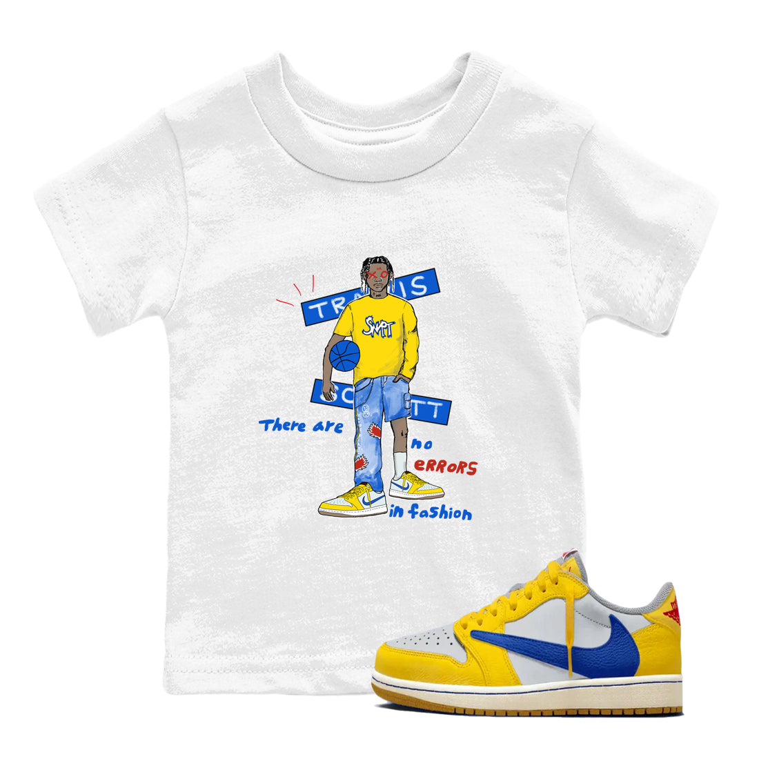 Air Jordan 1 Travis x Scott x Canary shirt to match jordans No Errors In Fashion sneaker tees Air Jordan 1 Travis Scott Canary SNRT sneaker release tees baby toddler White 1 cotton Shirt