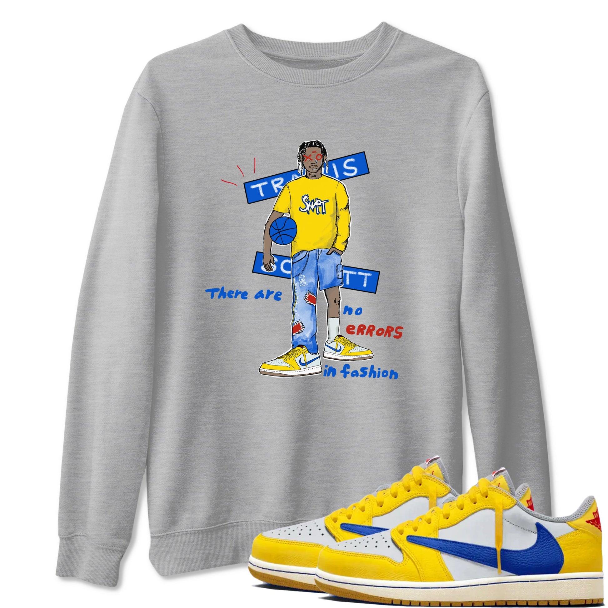 Air Jordan 1 Travis x Scott x Canary shirt to match jordans No Errors In Fashion sneaker tees Air Jordan 1 Travis Scott Canary SNRT Sneaker Release Tees unisex cotton Heather Grey 1 crew neck shirt